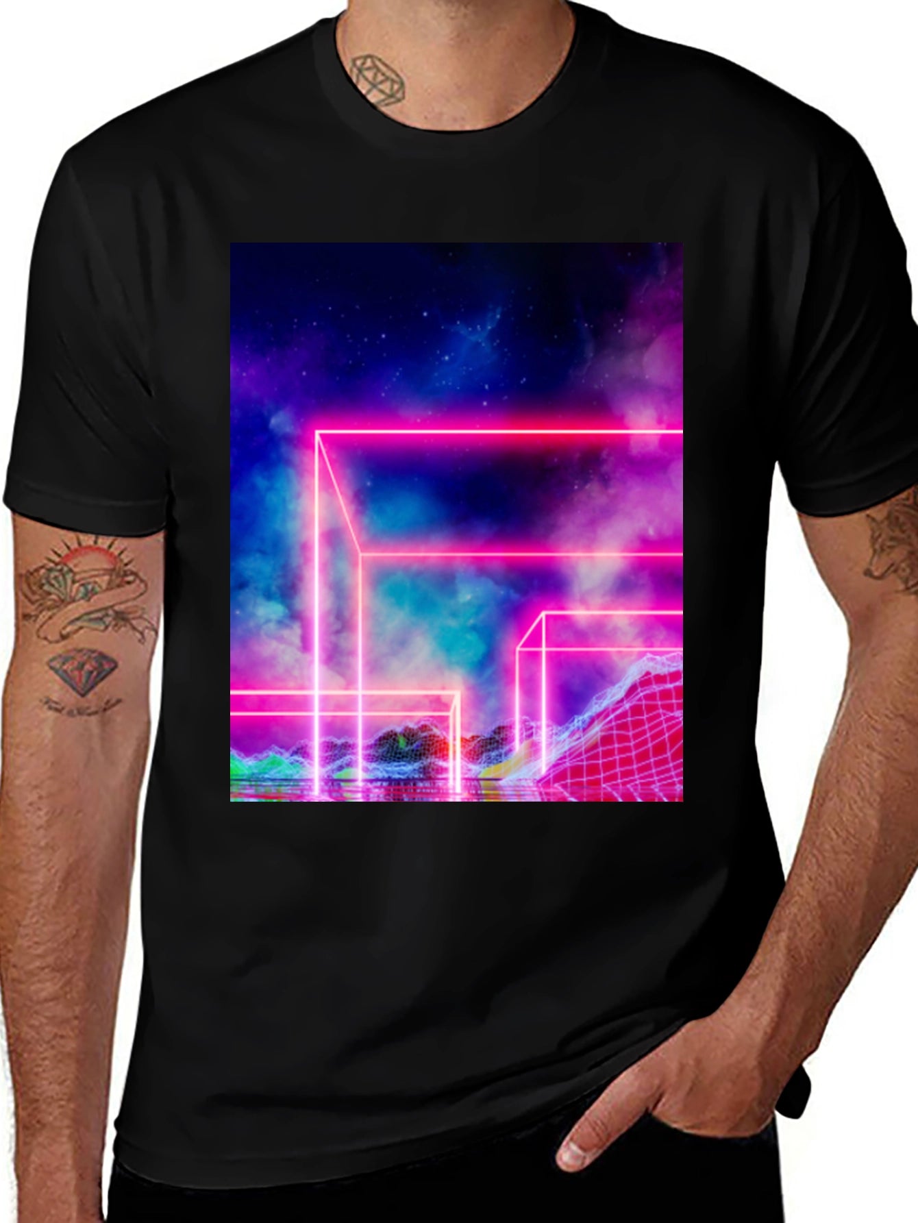 Vaporwave T-Shirt Neon Grid Graphic Tee
