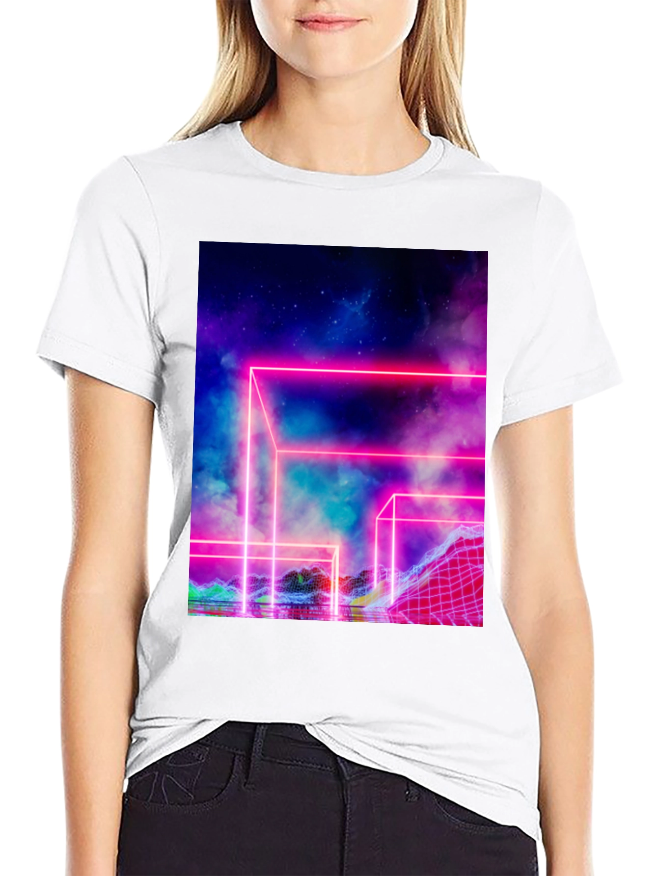 Vaporwave T-Shirt Neon Grid Graphic Tee