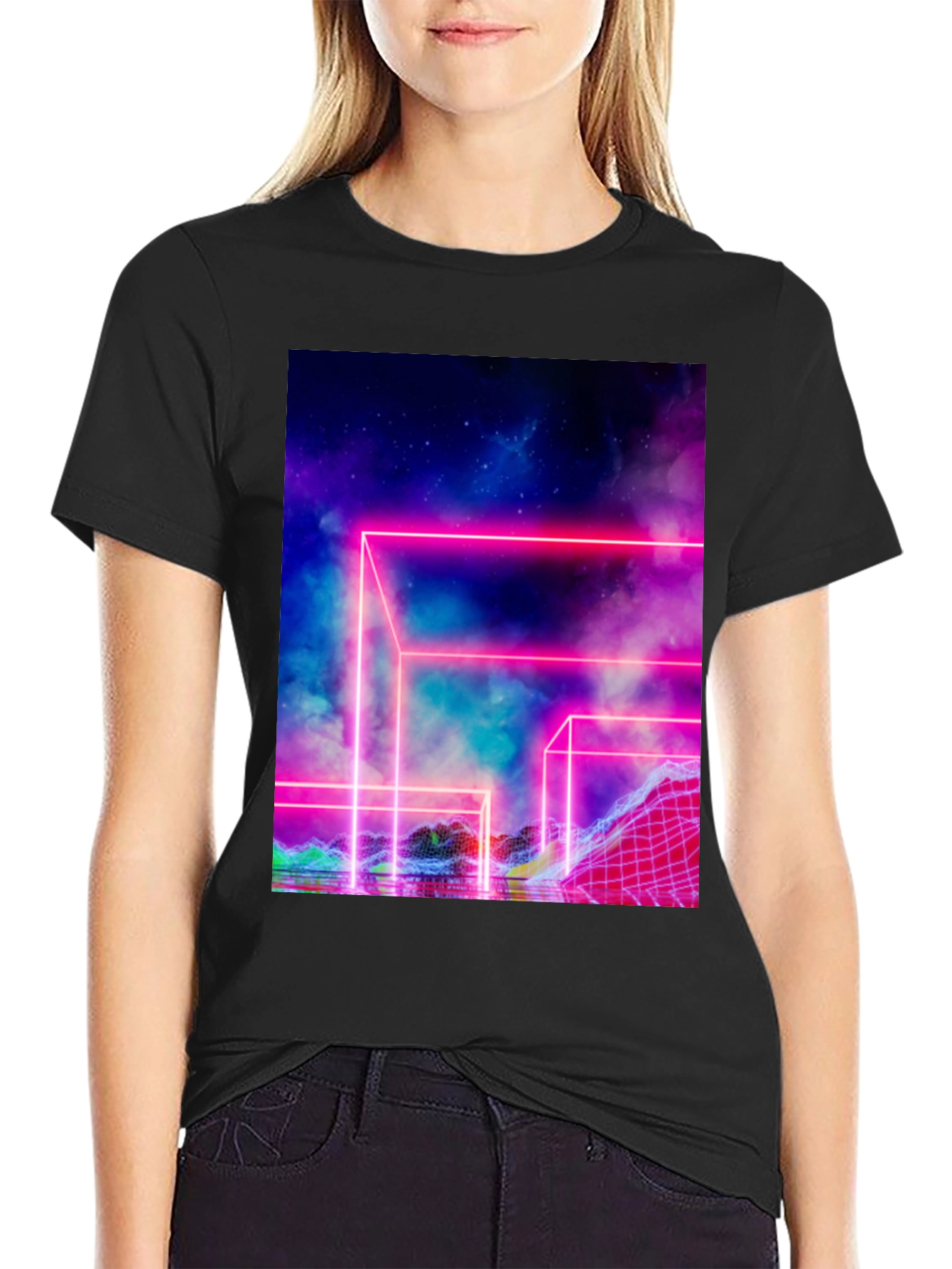 Vaporwave T-Shirt Neon Grid Graphic Tee