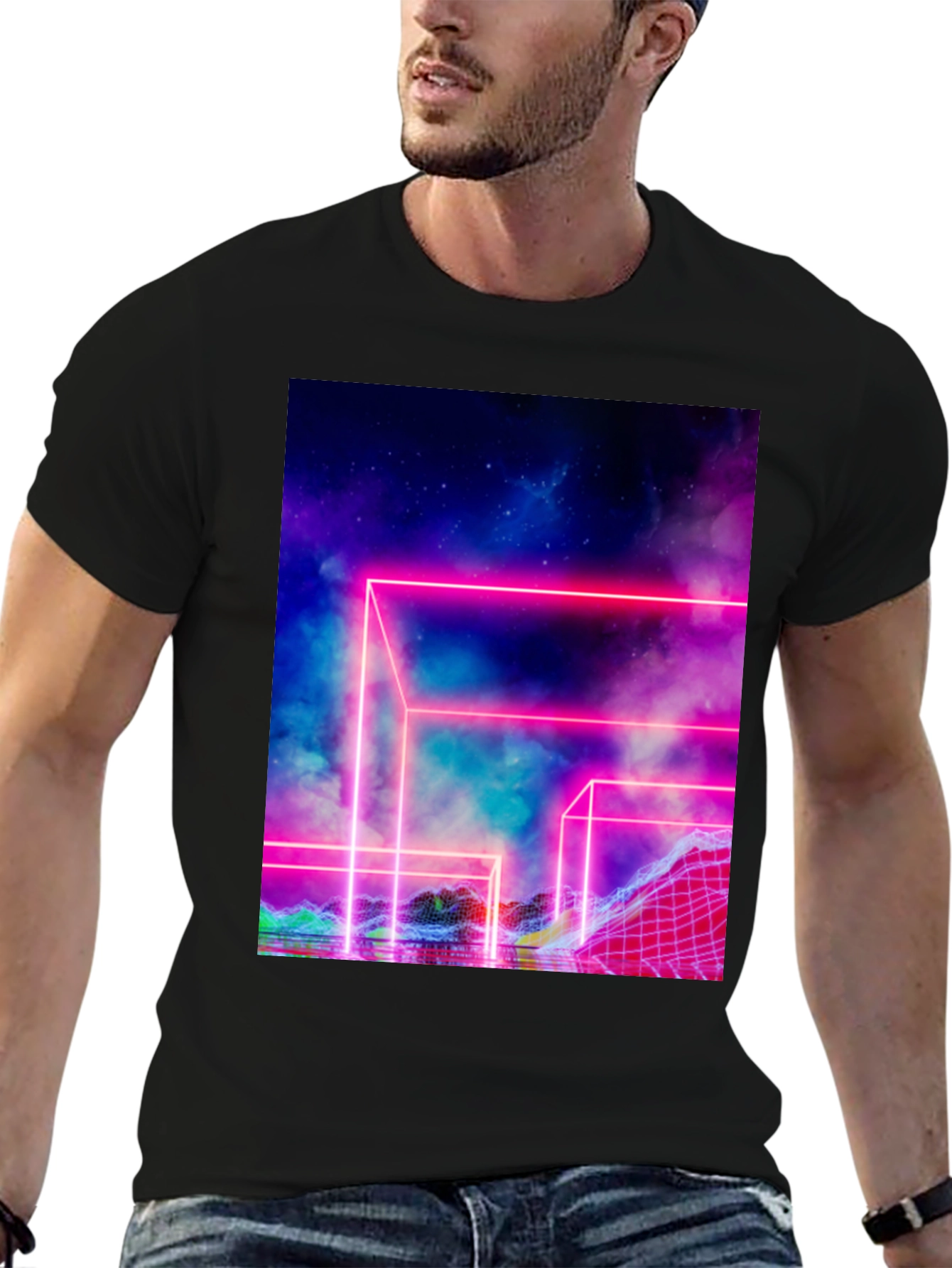 Vaporwave T-Shirt Neon Grid Graphic Tee
