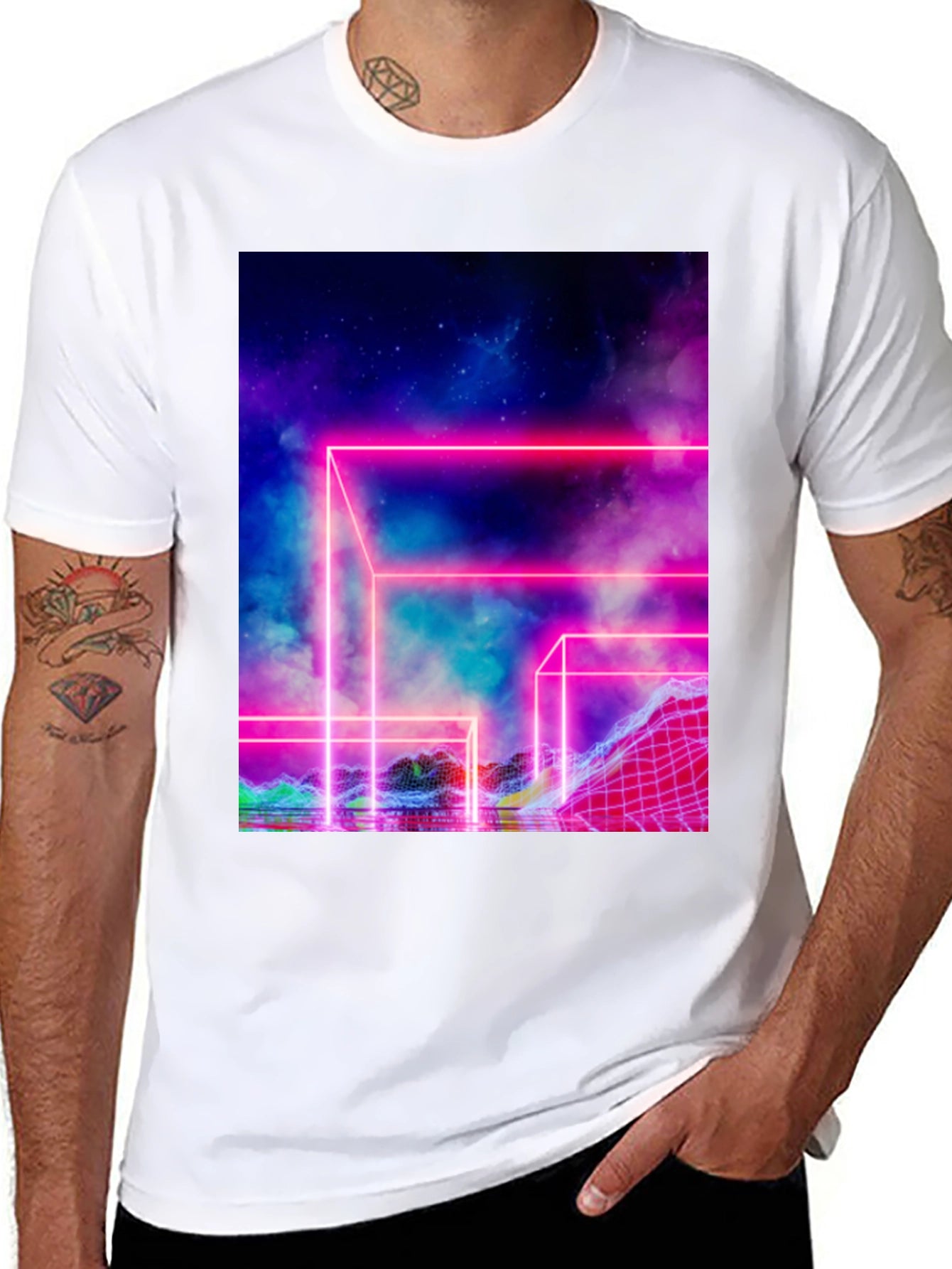 Vaporwave T-Shirt Neon Grid Graphic Tee