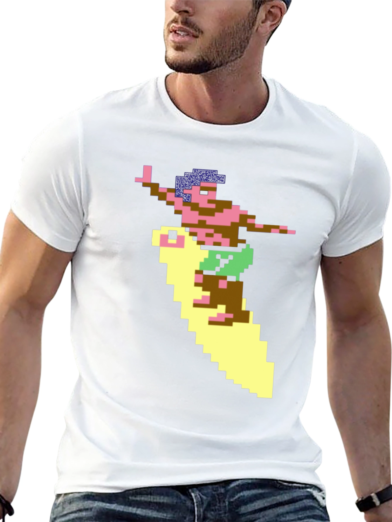 Retro Surfer Pixel Art Black T-Shirt