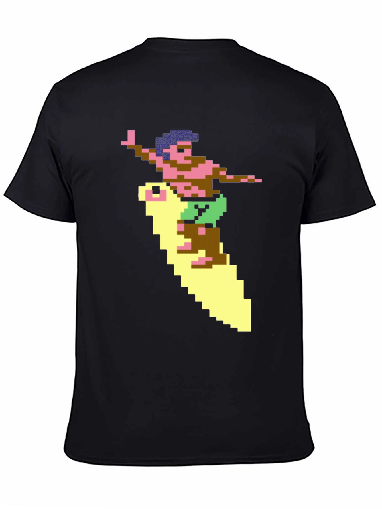 Retro Surfer Pixel Art Black T-Shirt
