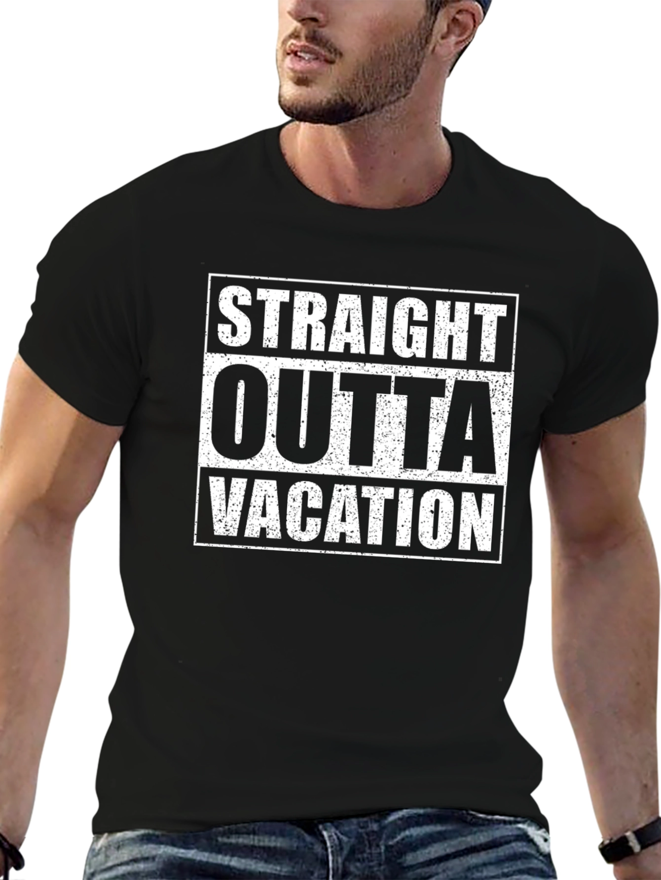 Straight Outta Vacation Graphic T-Shirt - Black