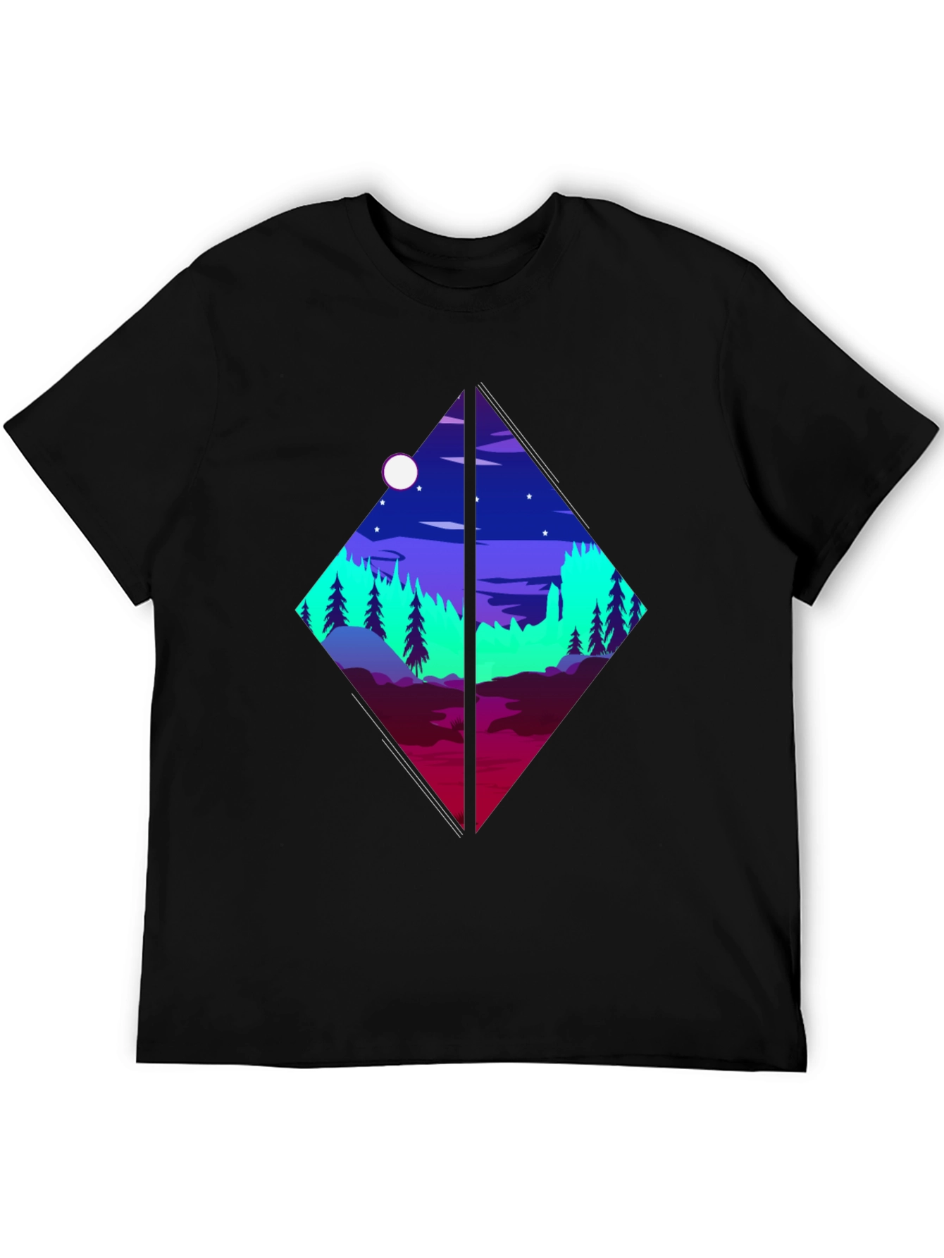 Geometric Landscape Graphic Tee - Black Cotton Shirt