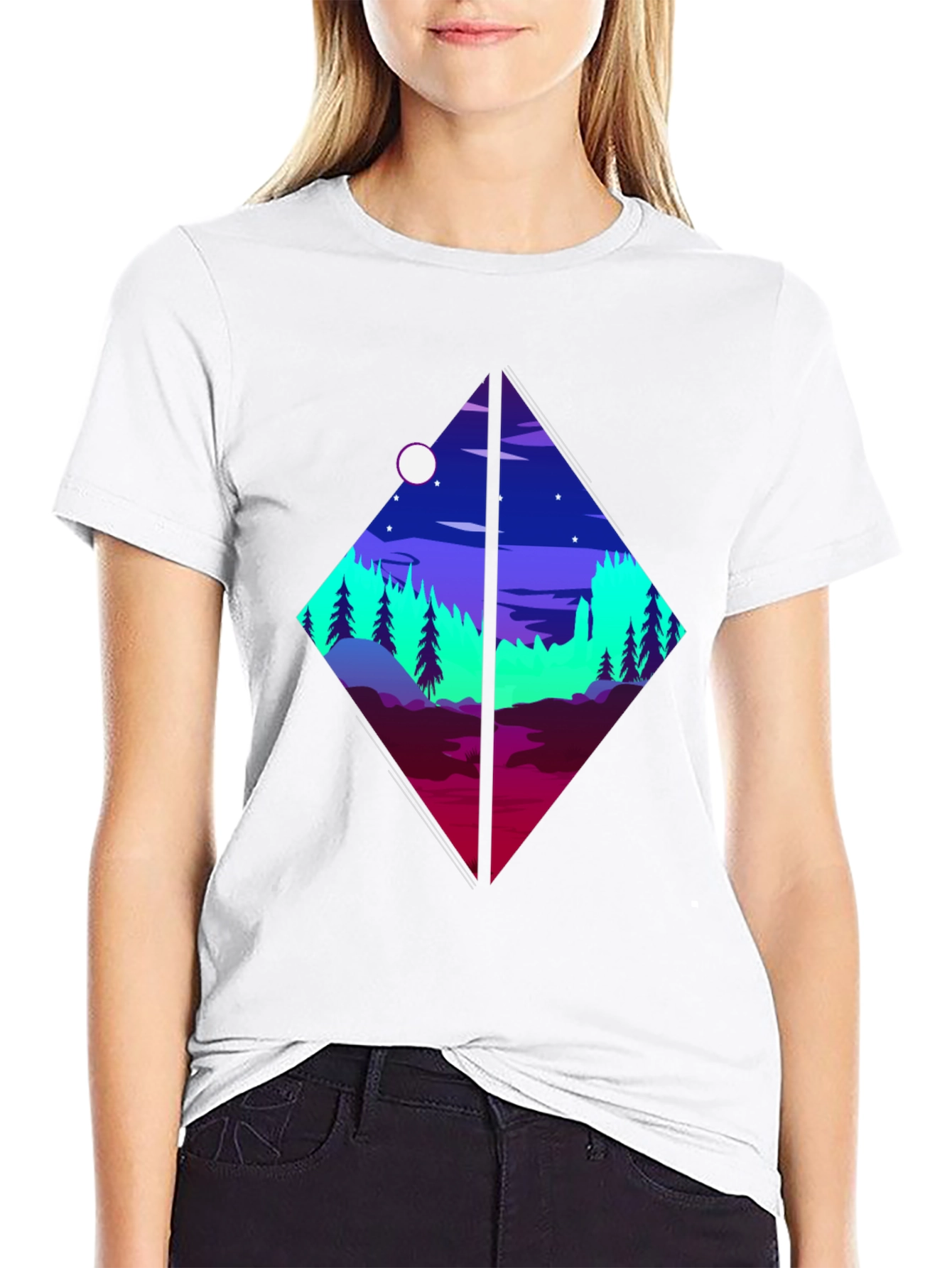Geometric Landscape Graphic Tee - Black Cotton Shirt