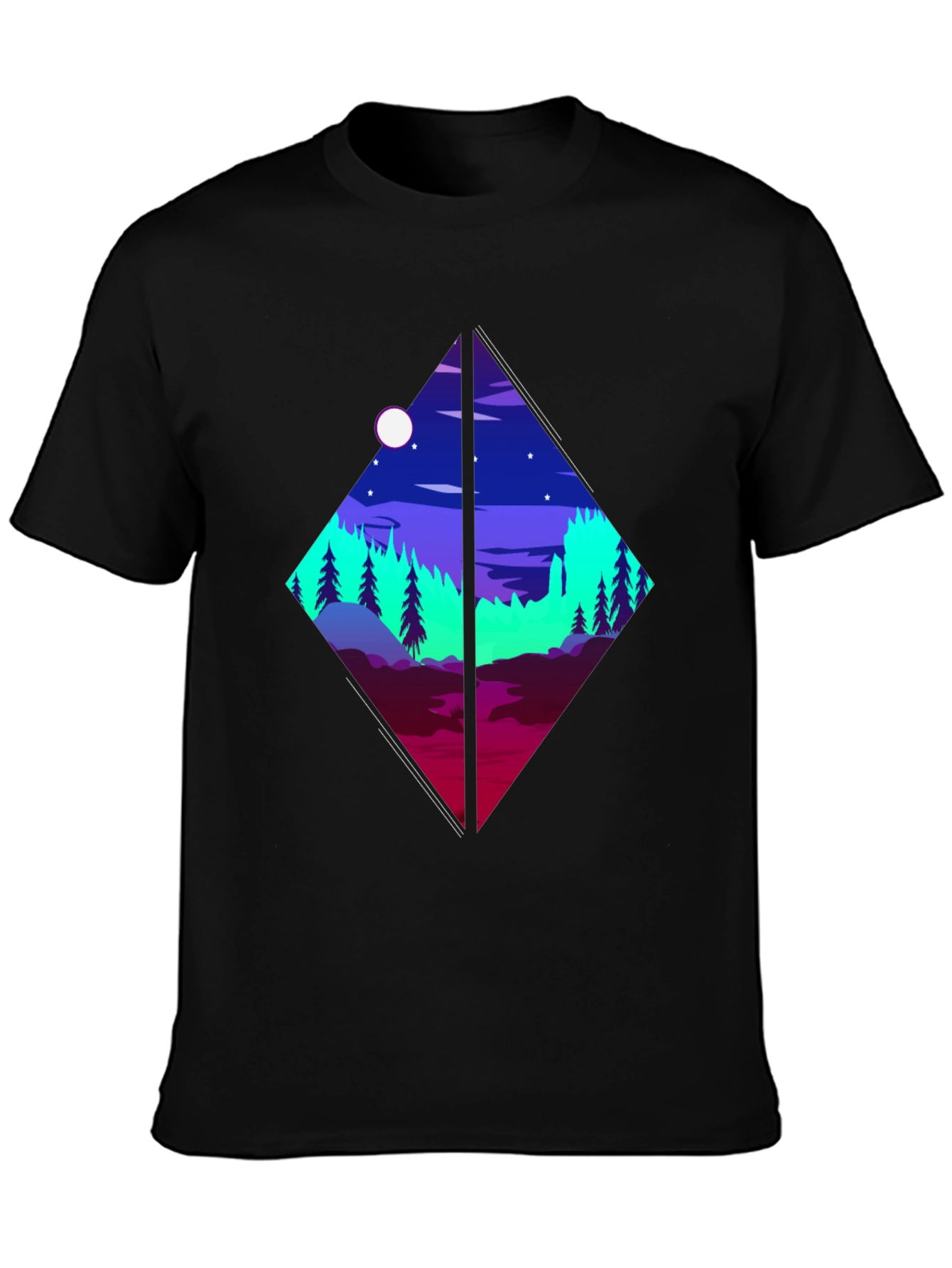 Geometric Landscape Graphic Tee - Black Cotton Shirt