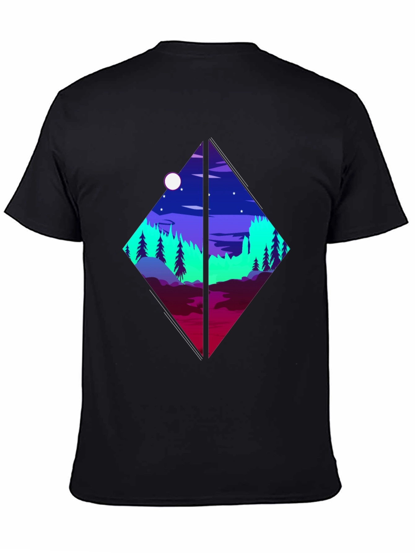 Geometric Landscape Graphic Tee - Black Cotton Shirt