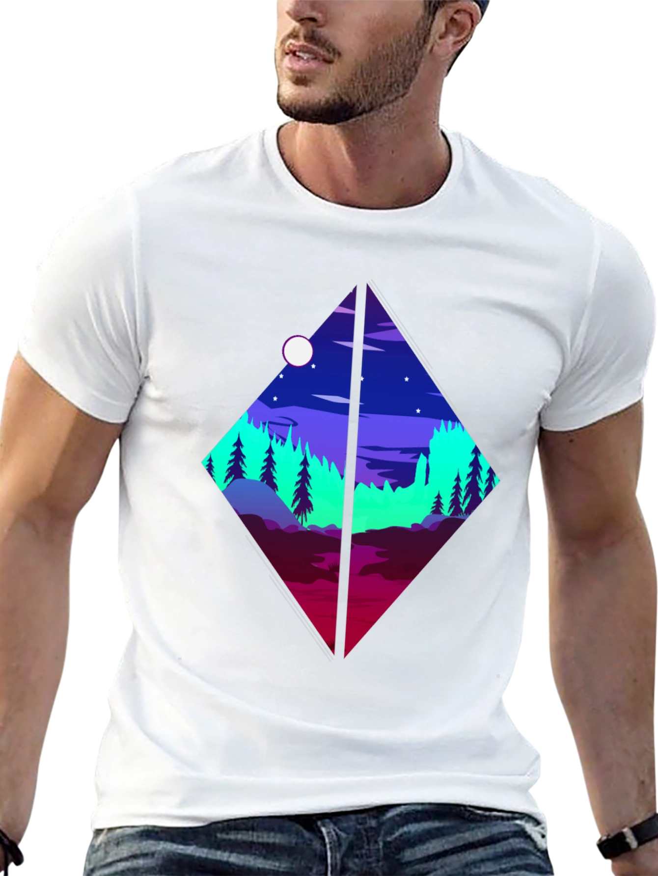 Geometric Landscape Graphic Tee - Black Cotton Shirt