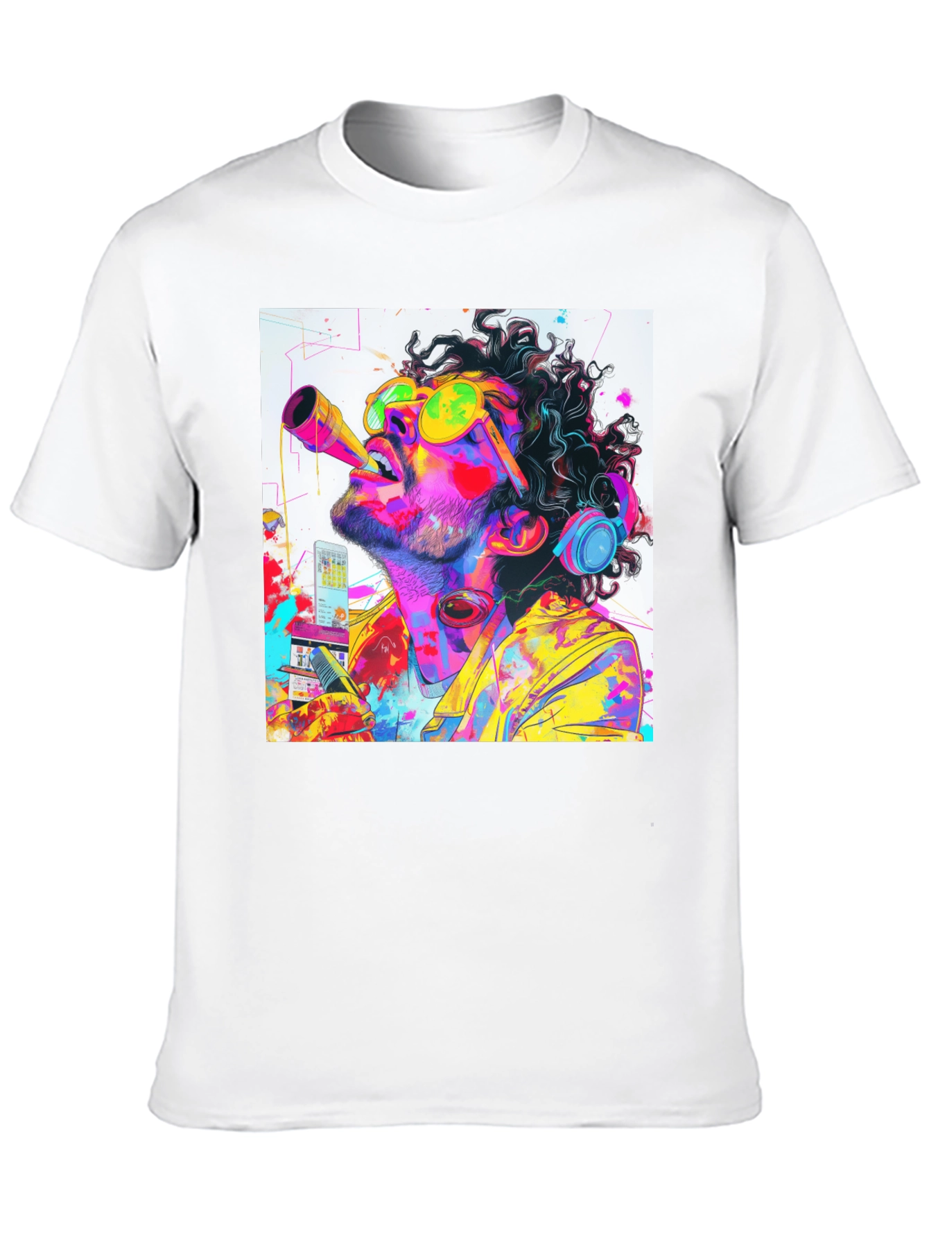 Neon Art Black Tee - Artistic Music Lover