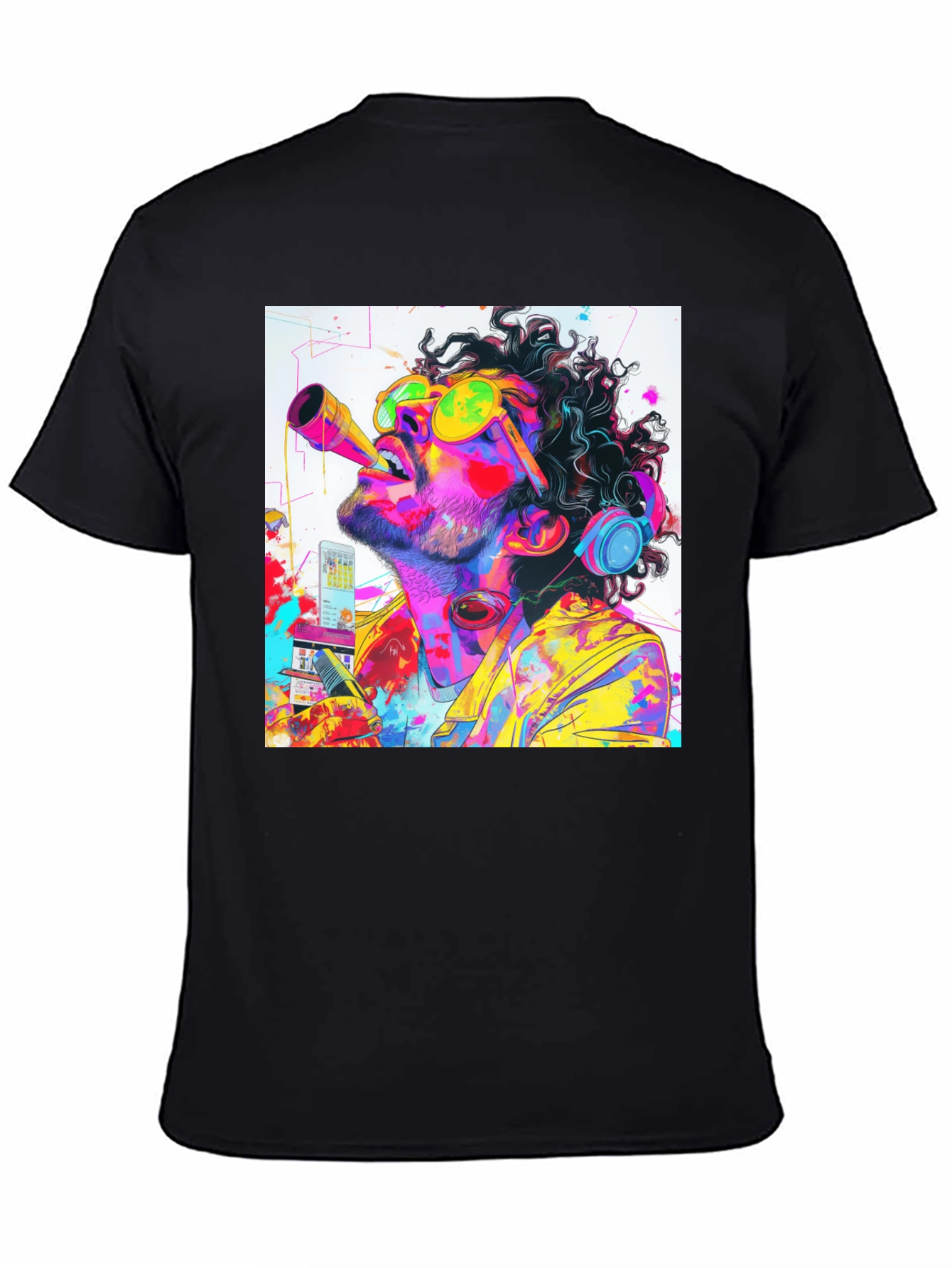 Neon Art Black Tee - Artistic Music Lover