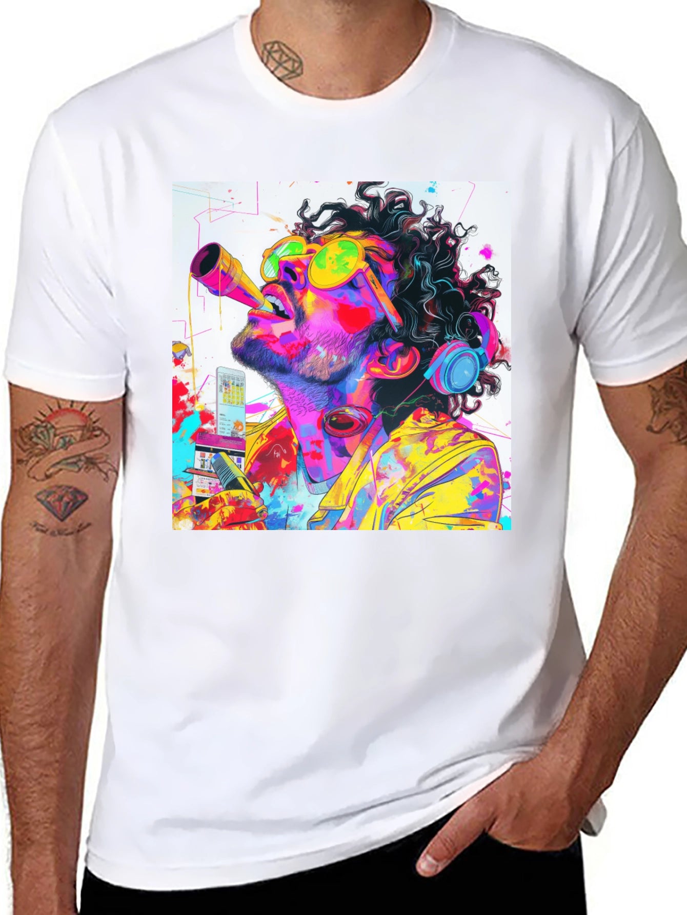 Neon Art Black Tee - Artistic Music Lover