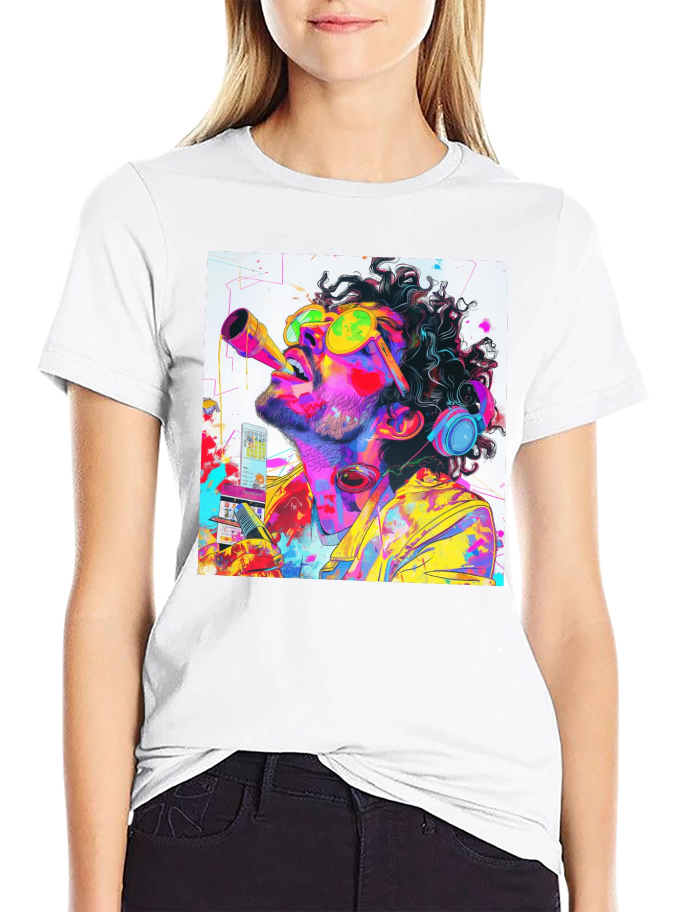 Neon Art Black Tee - Artistic Music Lover