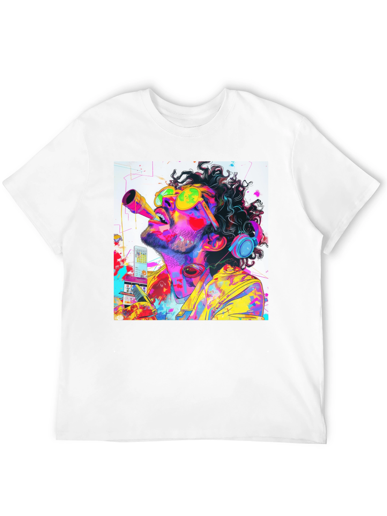 Neon Art Black Tee - Artistic Music Lover