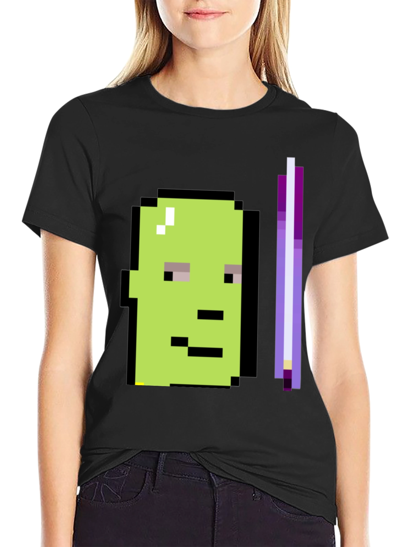 Pixel Art Character Graphic Tee - Black T-Shirt