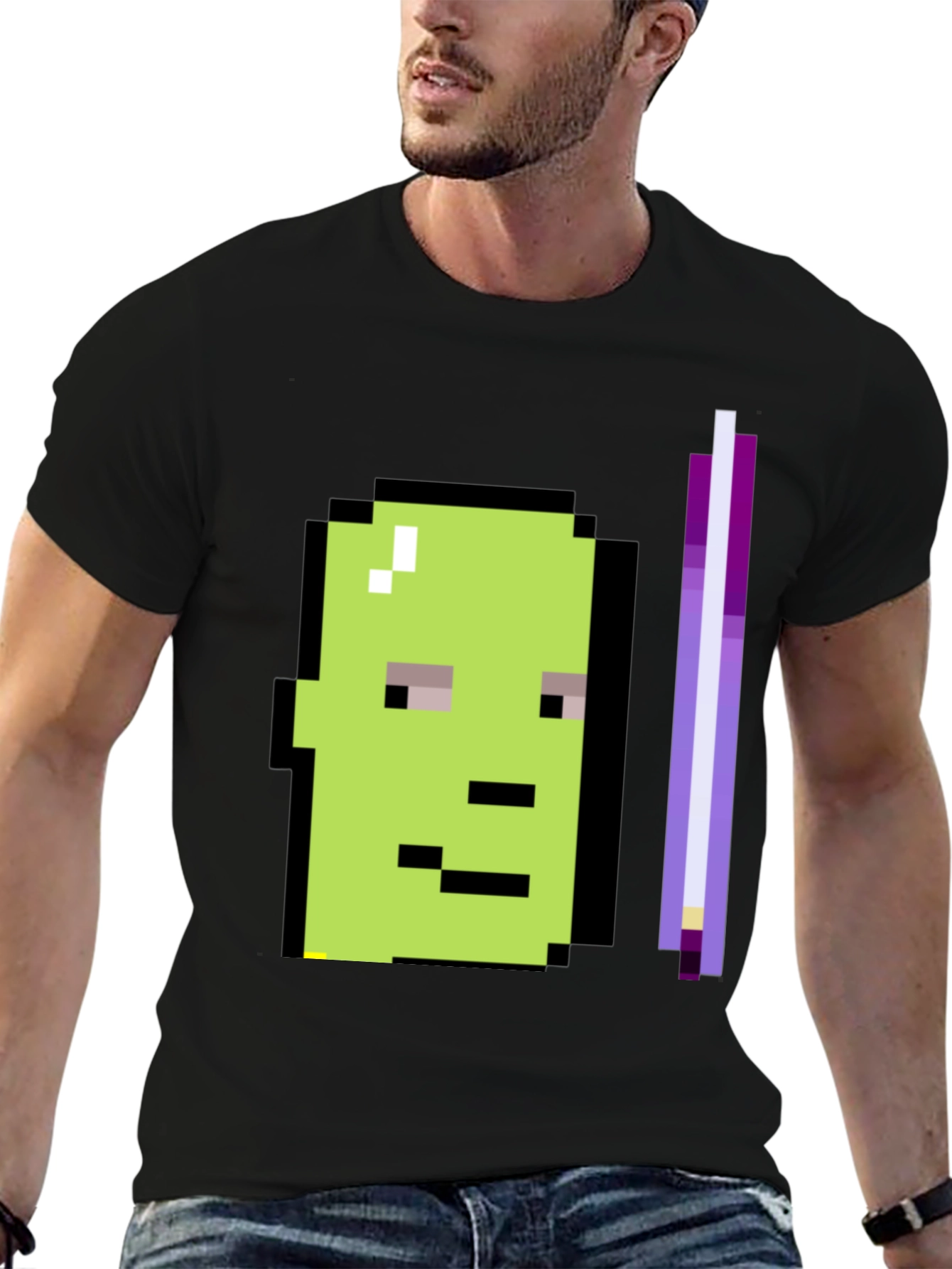 Pixel Art Character Graphic Tee - Black T-Shirt