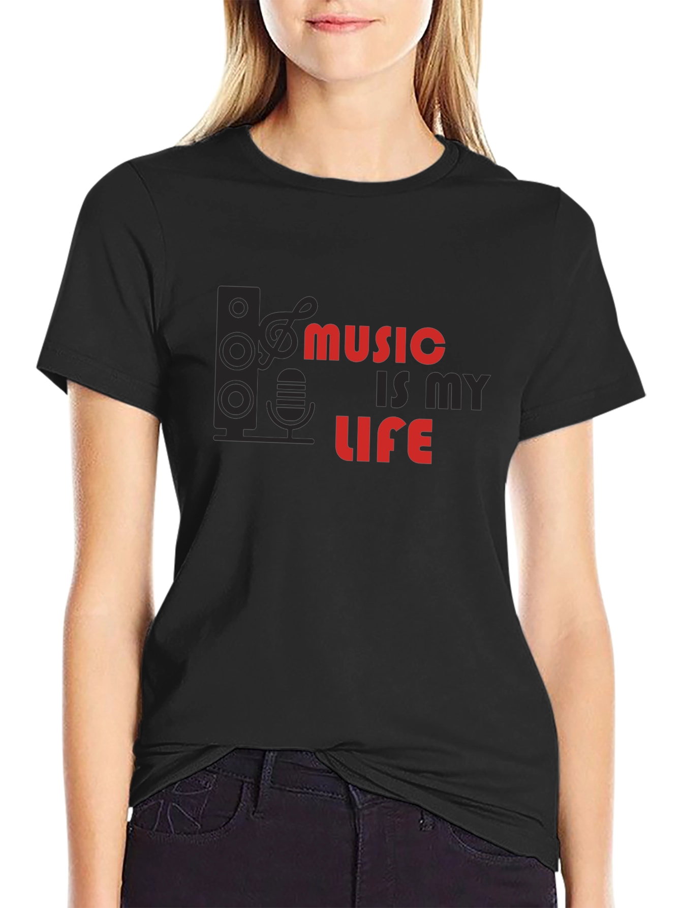 Music is My Life Graphic Tee - Black