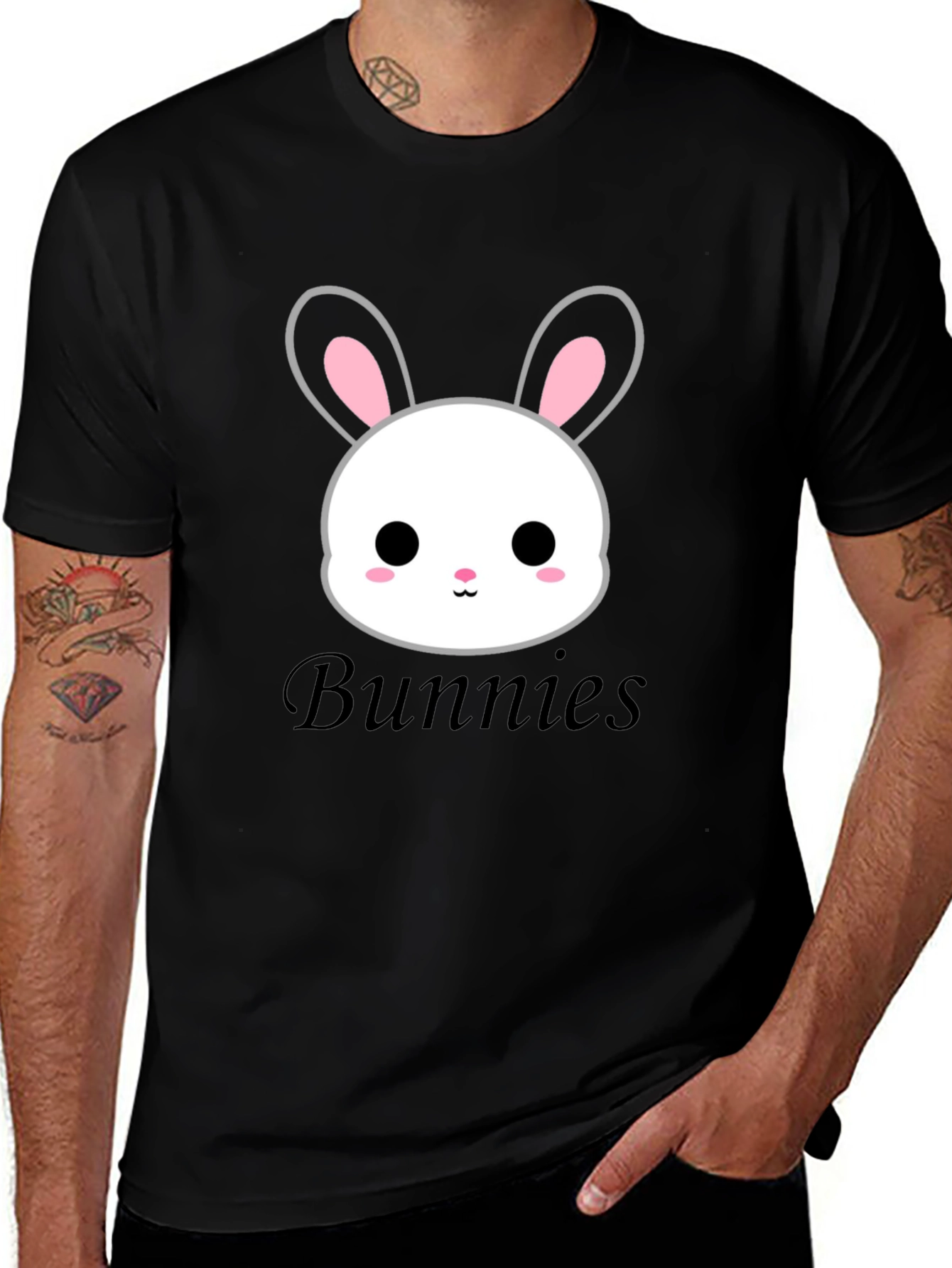 Cute Bunny Graphic Tee - Unisex Black T-Shirt