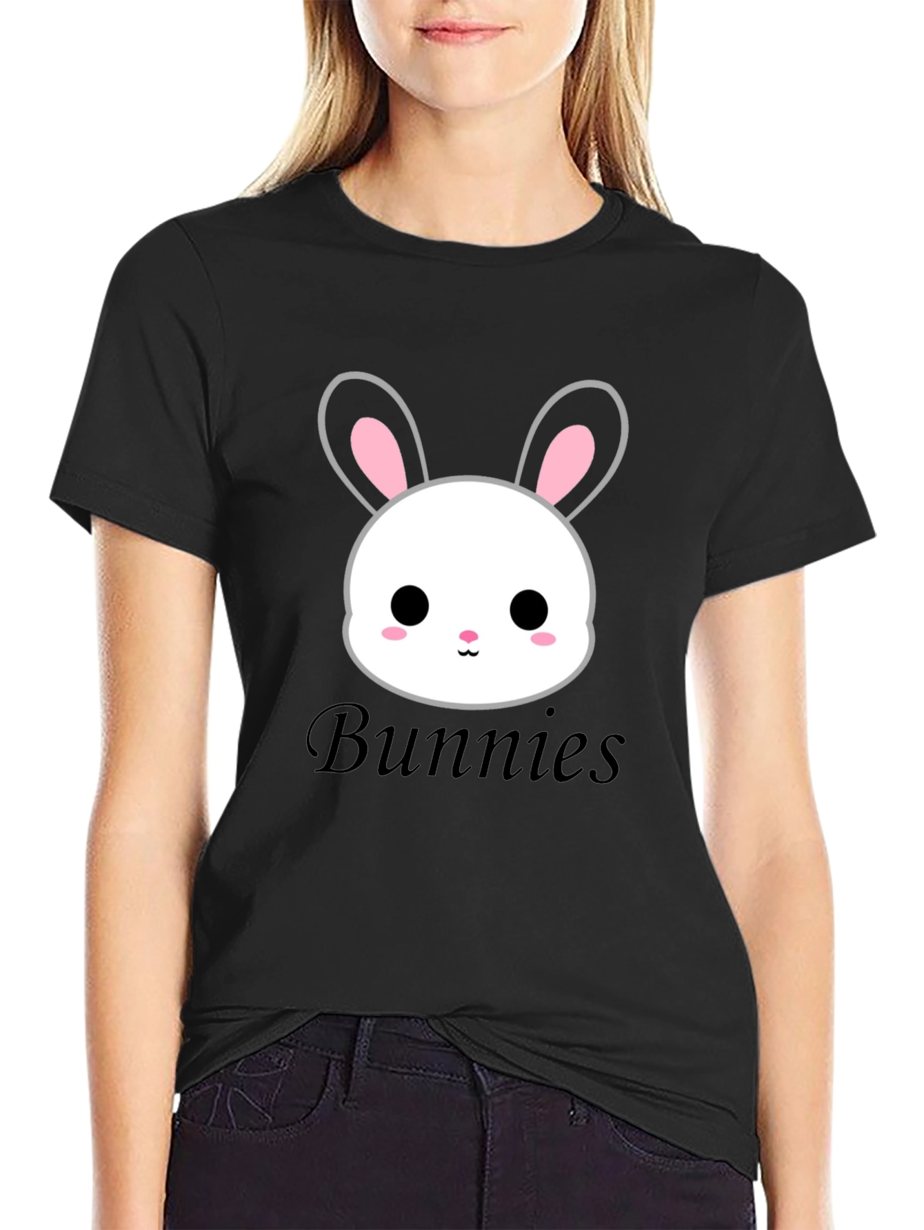 Cute Bunny Graphic Tee - Unisex Black T-Shirt