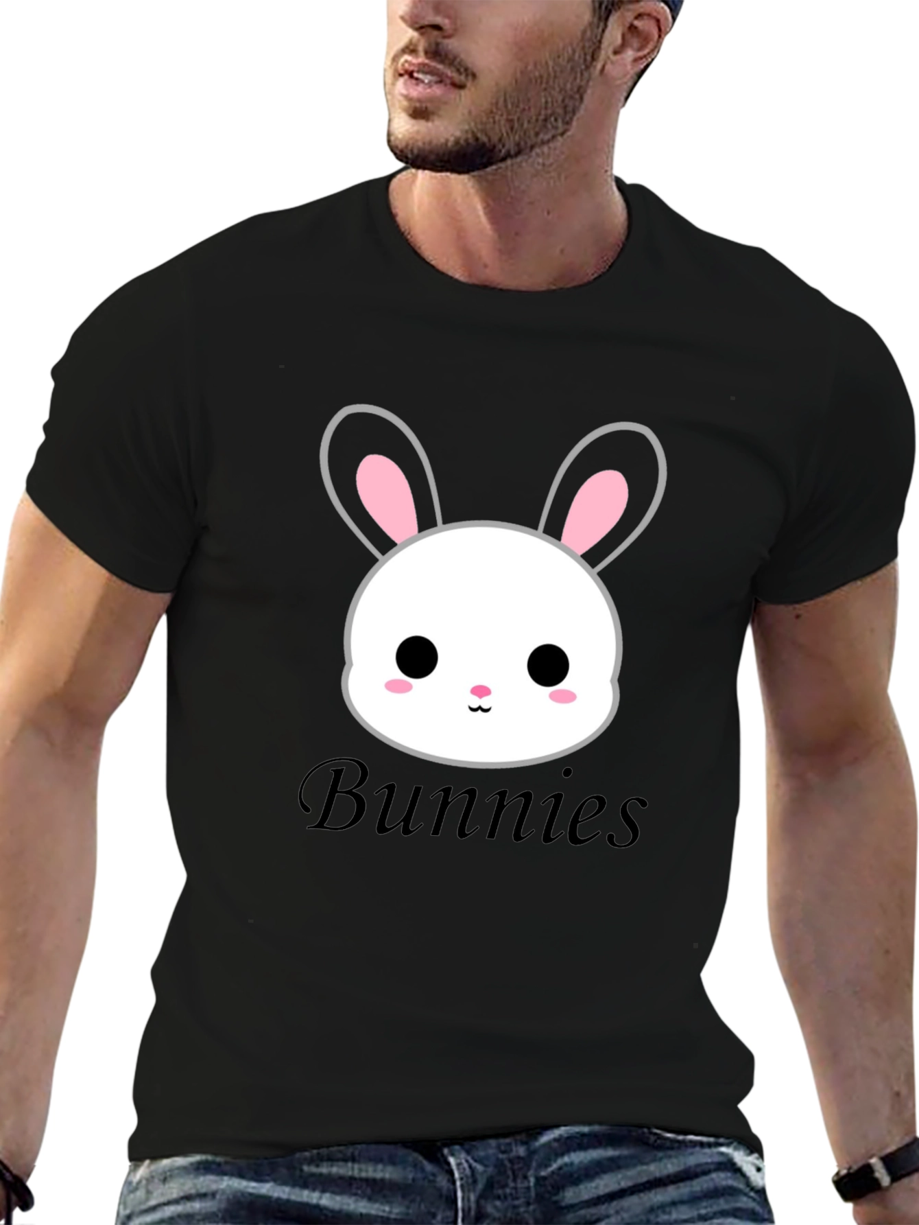 Cute Bunny Graphic Tee - Unisex Black T-Shirt