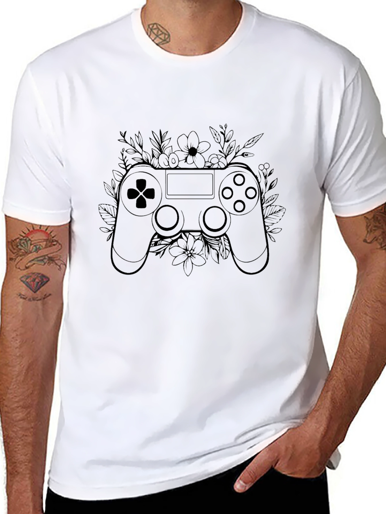 Floral Gaming Controller Black T-Shirt