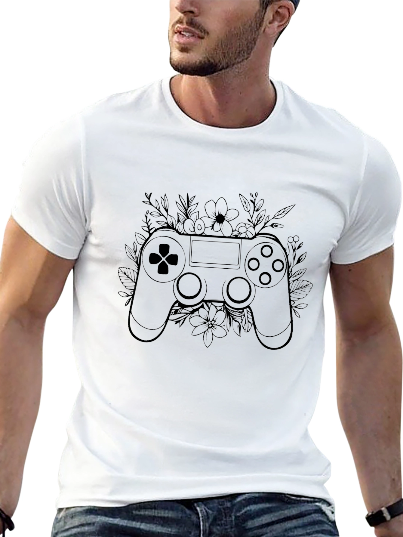 Floral Gaming Controller Black T-Shirt