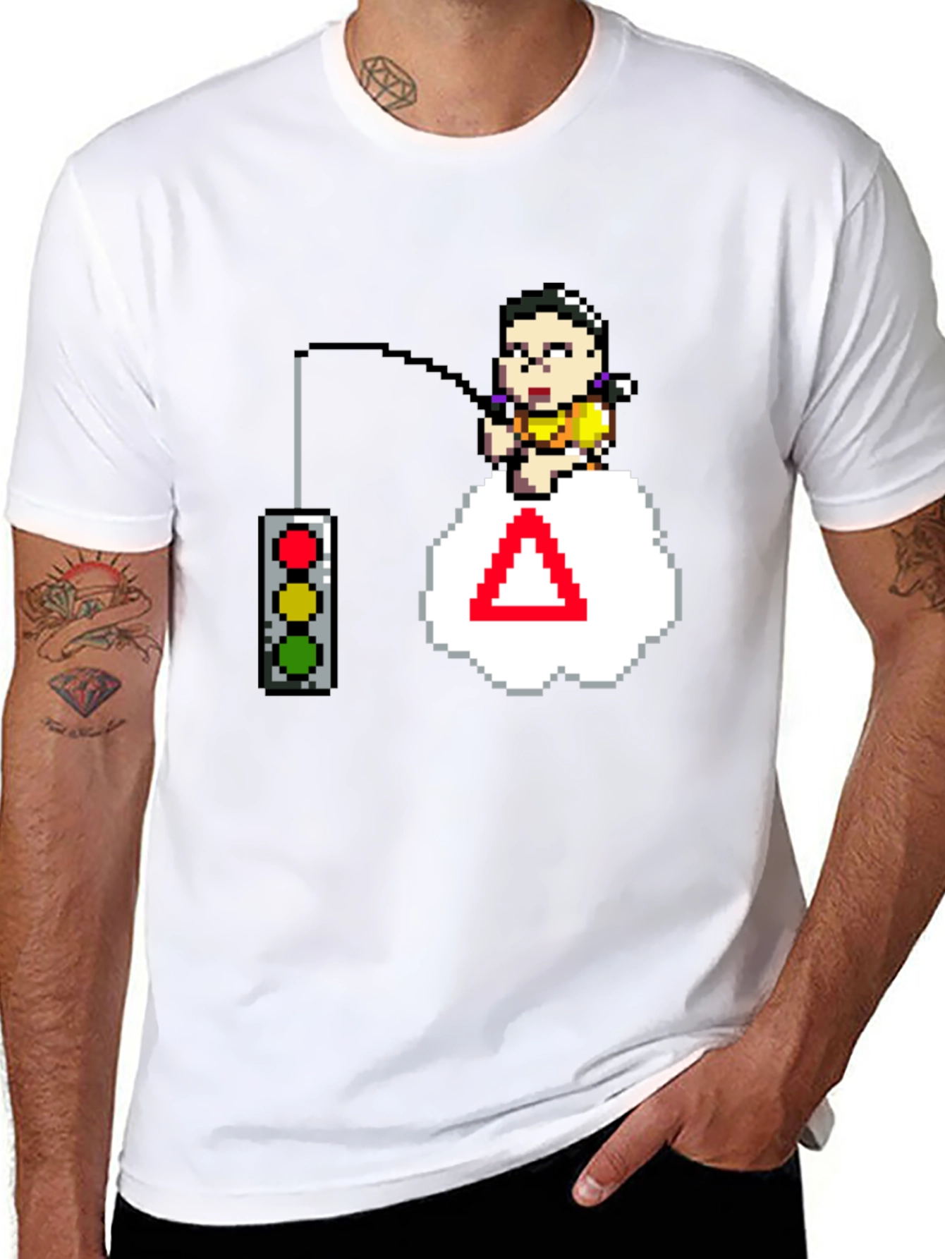 Pixel Art Gamer T-Shirt - Squid Game Stop Light