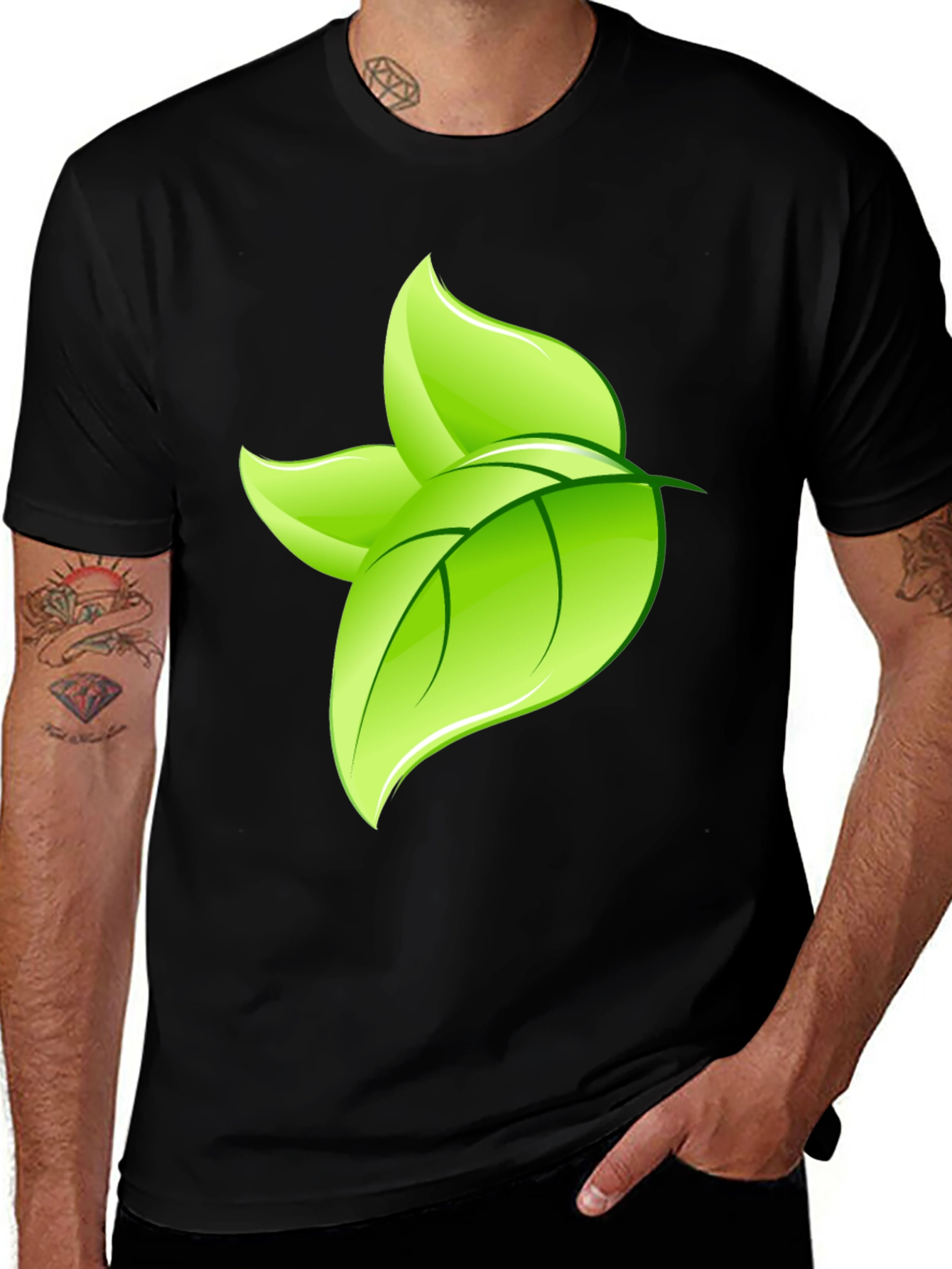 Leaf Design Black T-Shirt