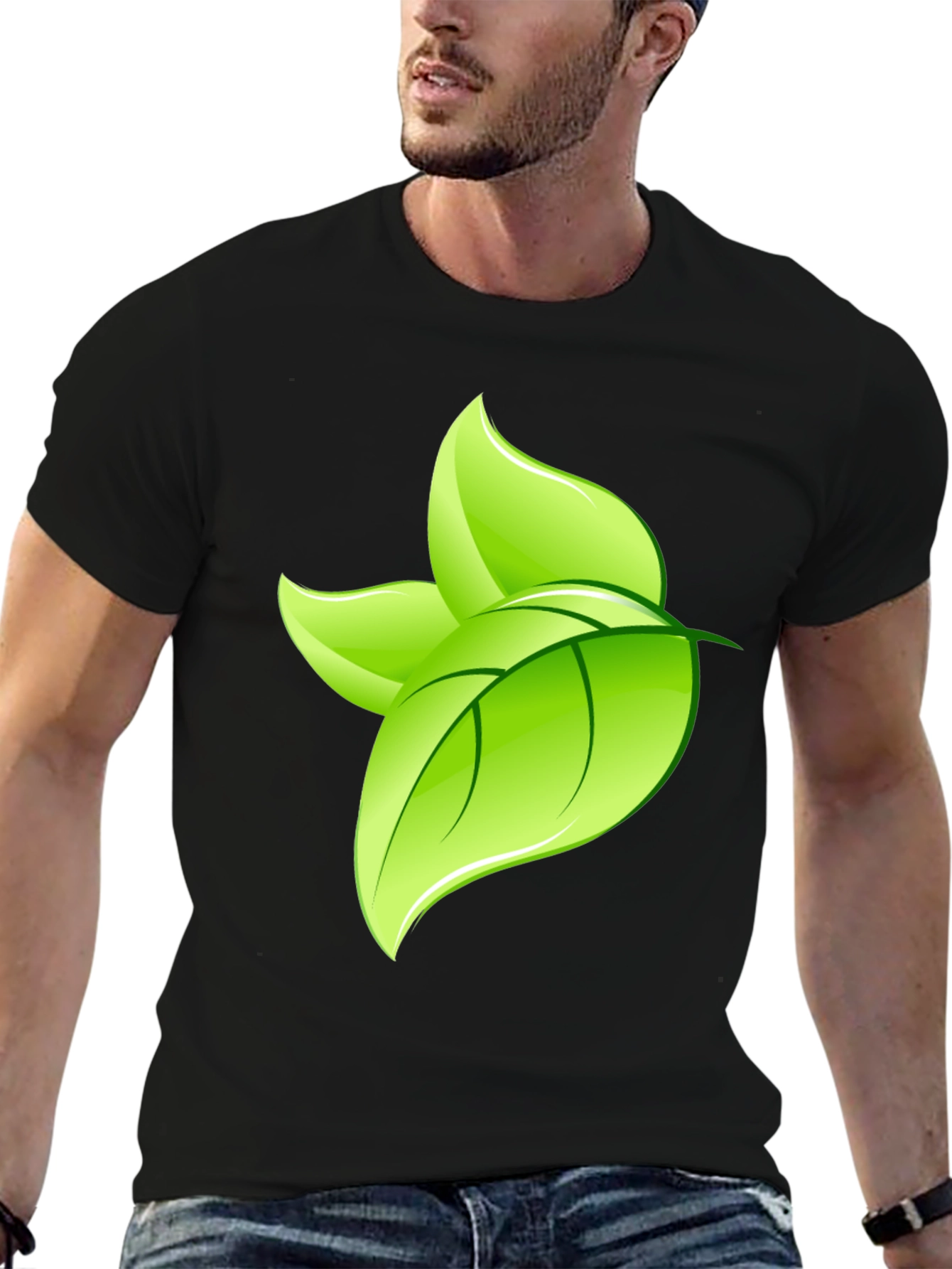 Leaf Design Black T-Shirt