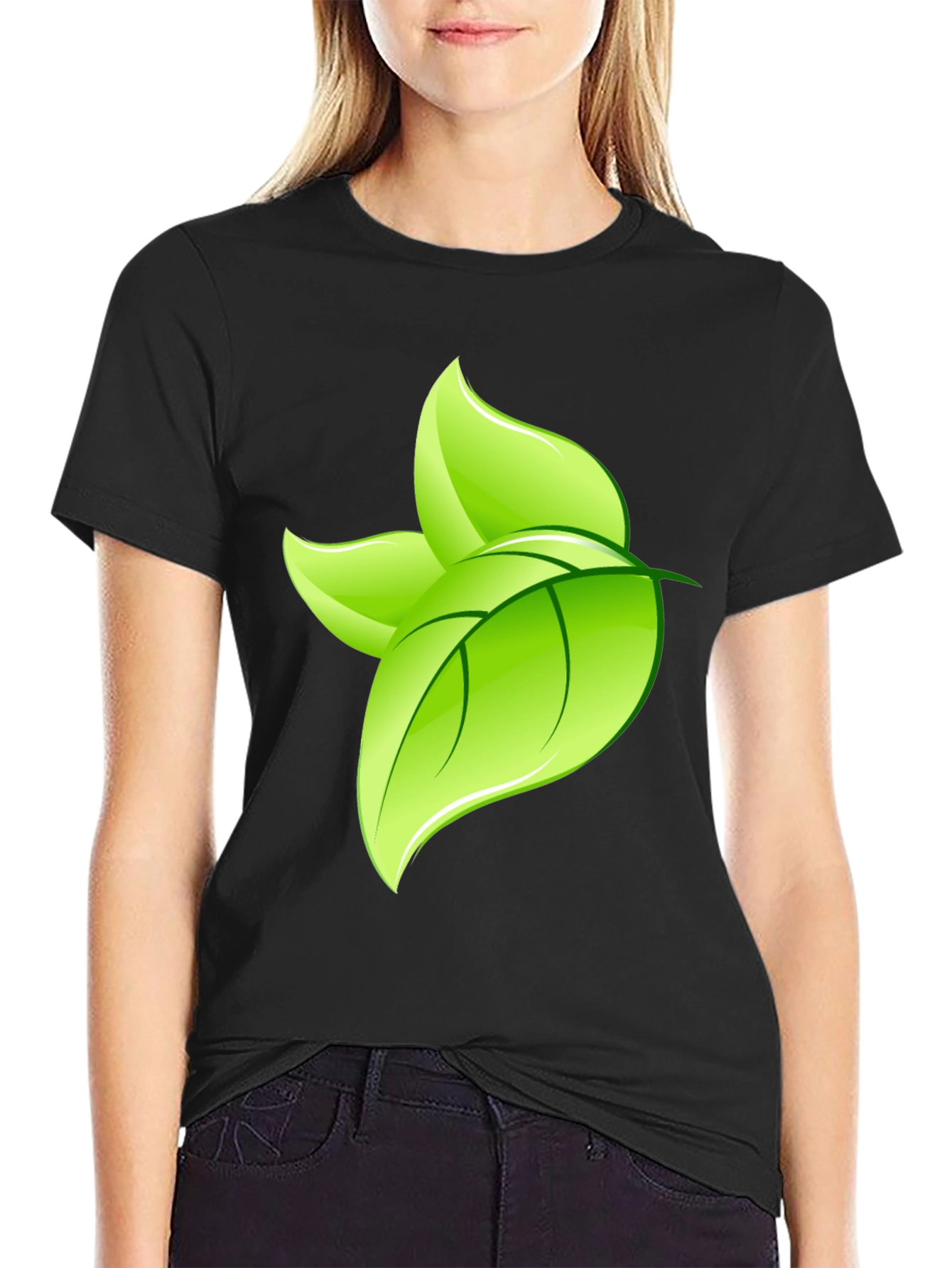 Leaf Design Black T-Shirt
