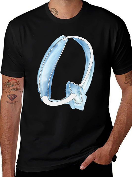 Abstract Watercolor Letter Q Black T-Shirt