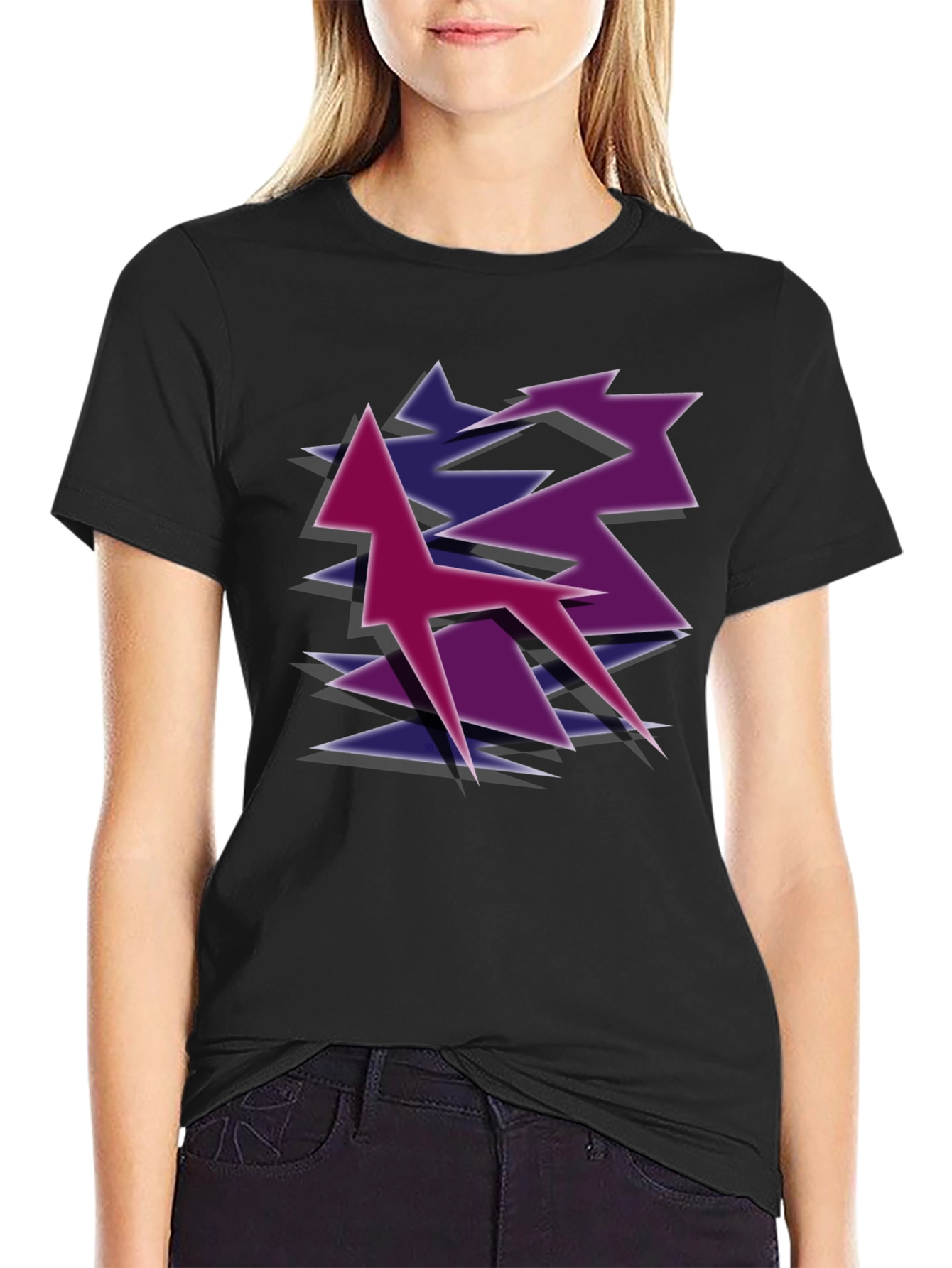 Geometric Style Graphic Tee - Black
