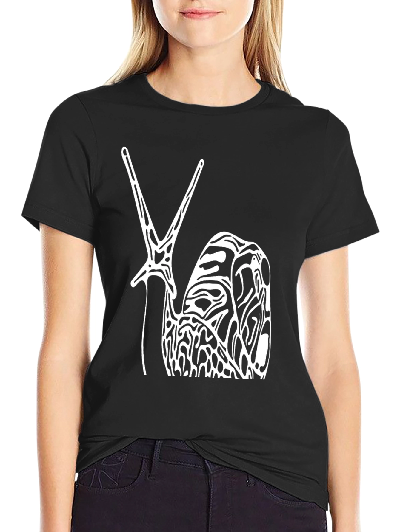 Abstract Snail Graphic Tee - Black Cotton T-Shirt
