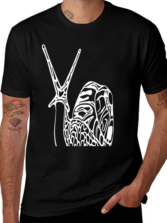Abstract Snail Graphic Tee - Black Cotton T-Shirt