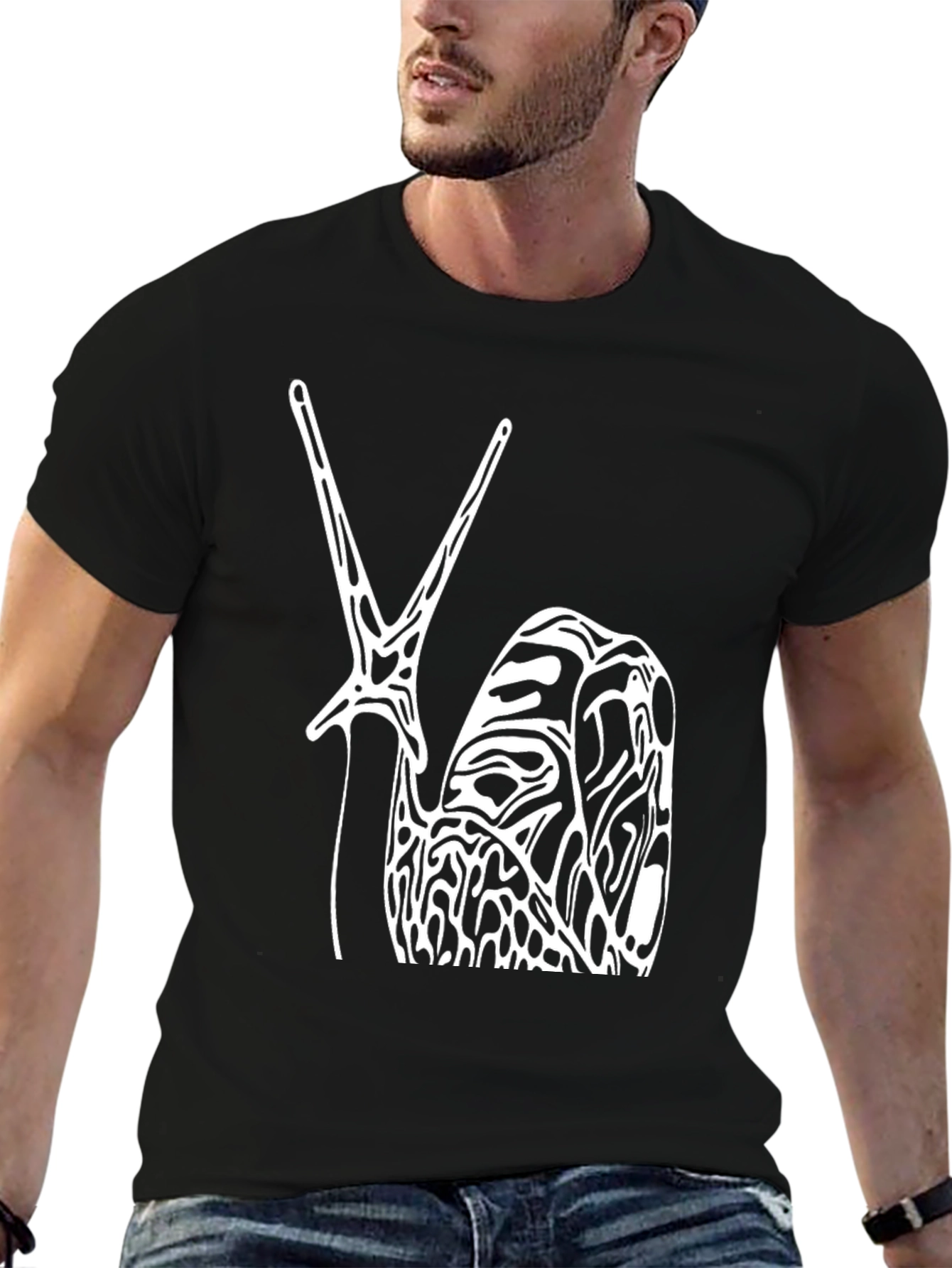 Abstract Snail Graphic Tee - Black Cotton T-Shirt