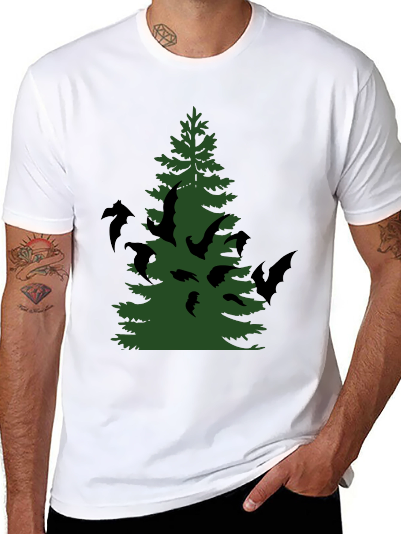 Bat Tree Graphic Tee - Halloween Style