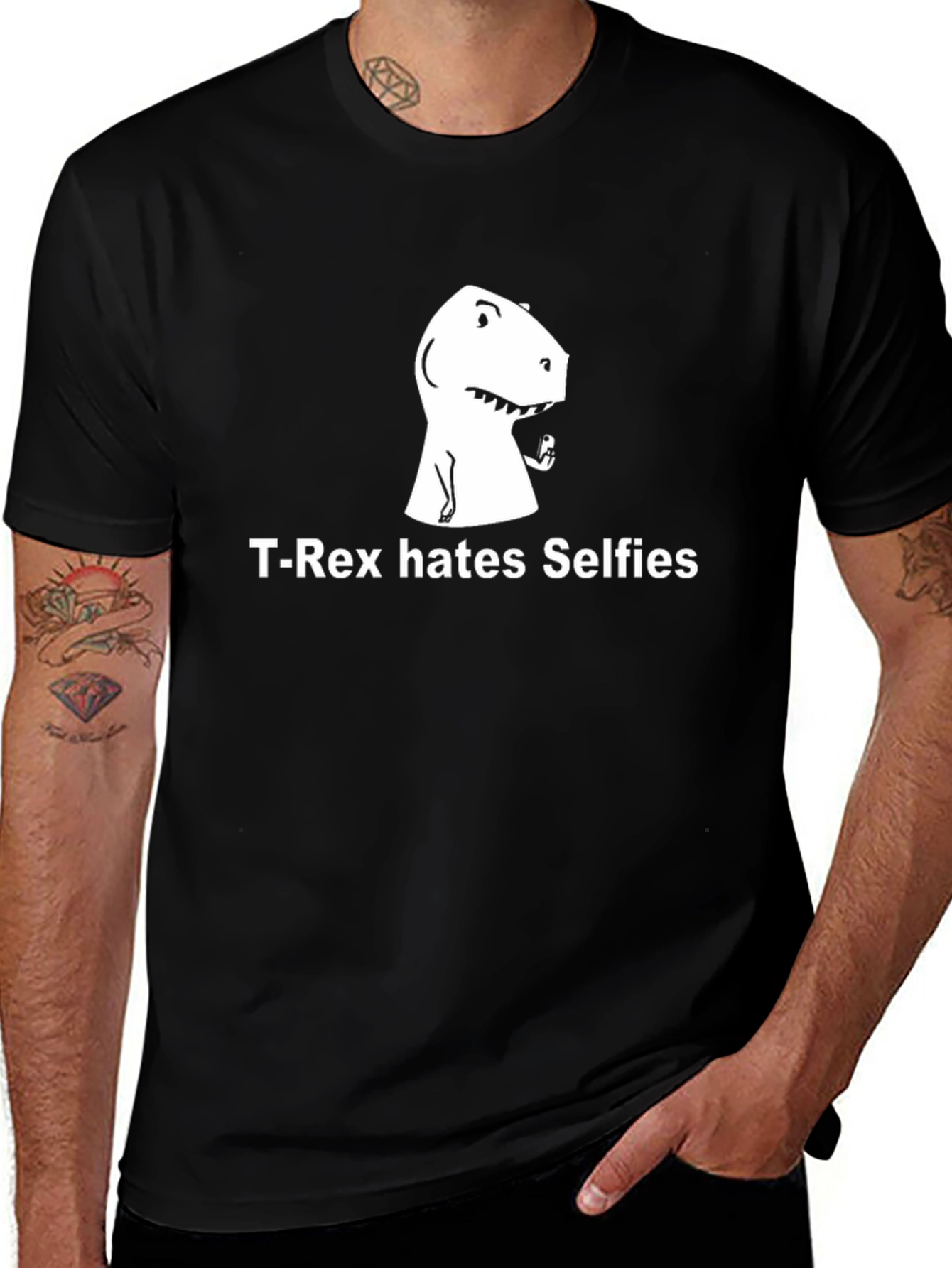 T-Rex Hates Selfies Graphic Tee - Funny Dinosaur T-Shirt