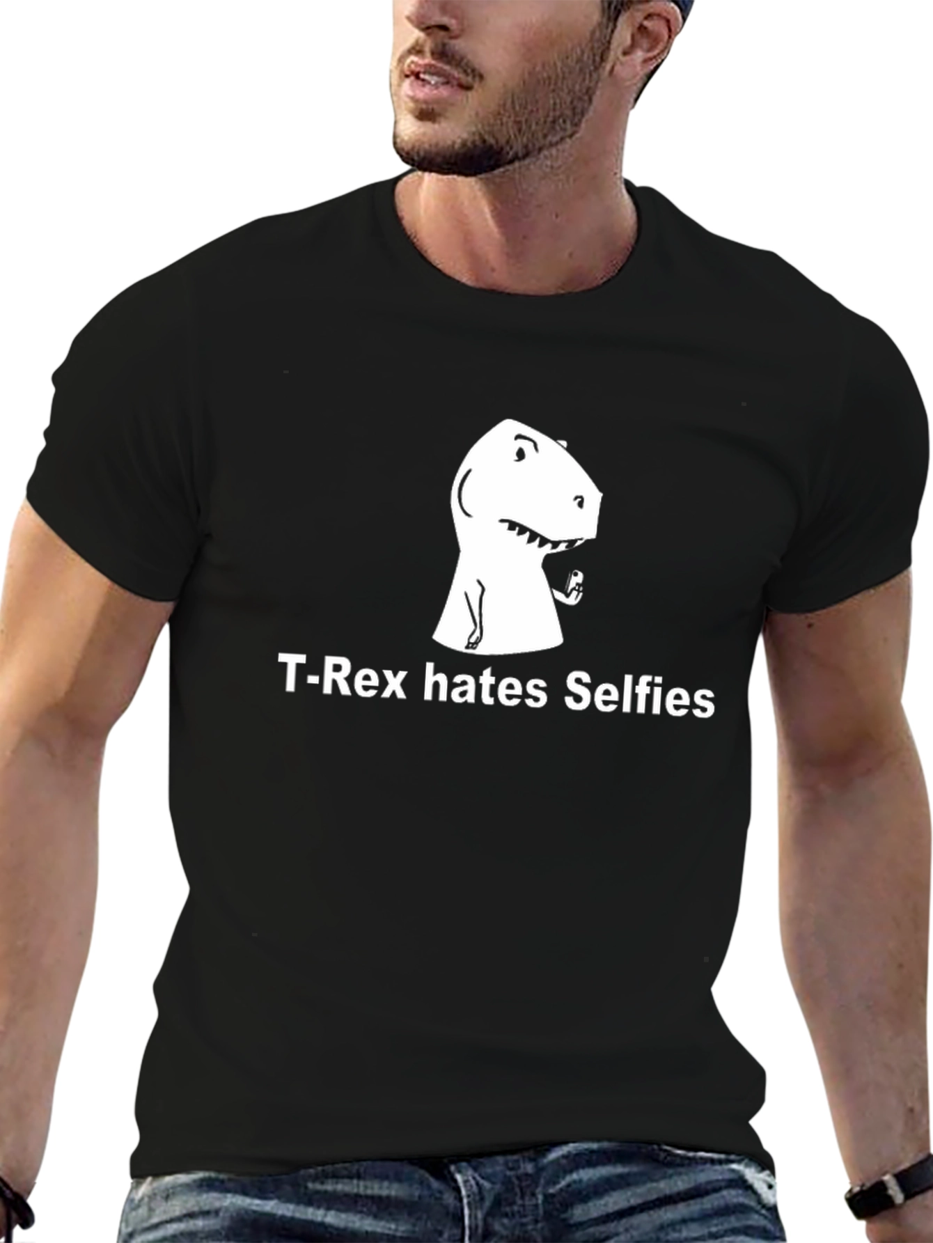 T-Rex Hates Selfies Graphic Tee - Funny Dinosaur T-Shirt