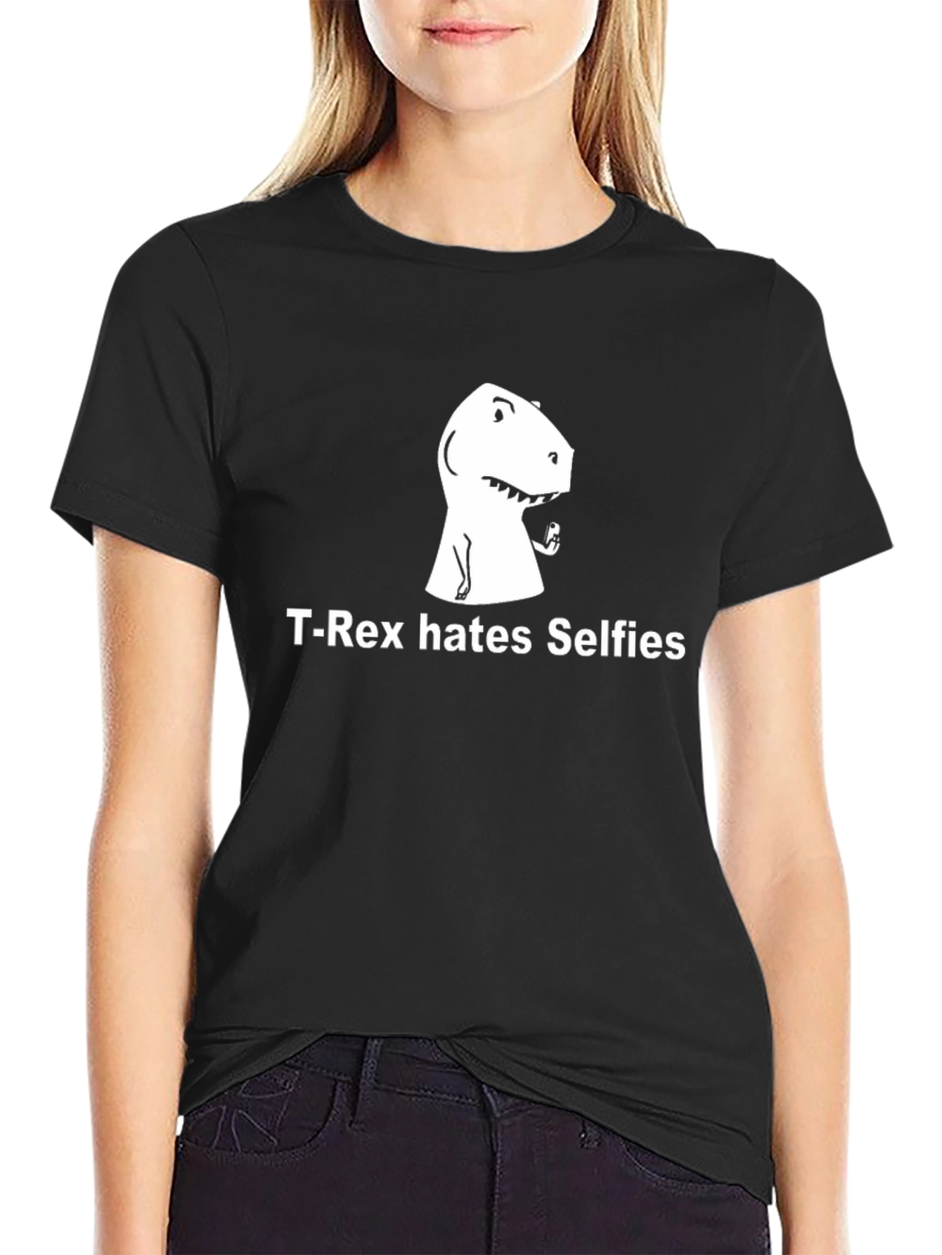 T-Rex Hates Selfies Graphic Tee - Funny Dinosaur T-Shirt