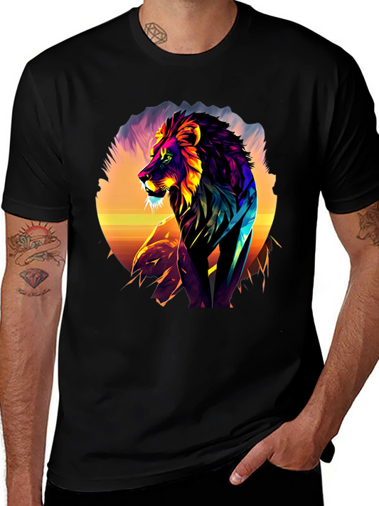 Vibrant Lion Graphic Tee - Bold Animal Print