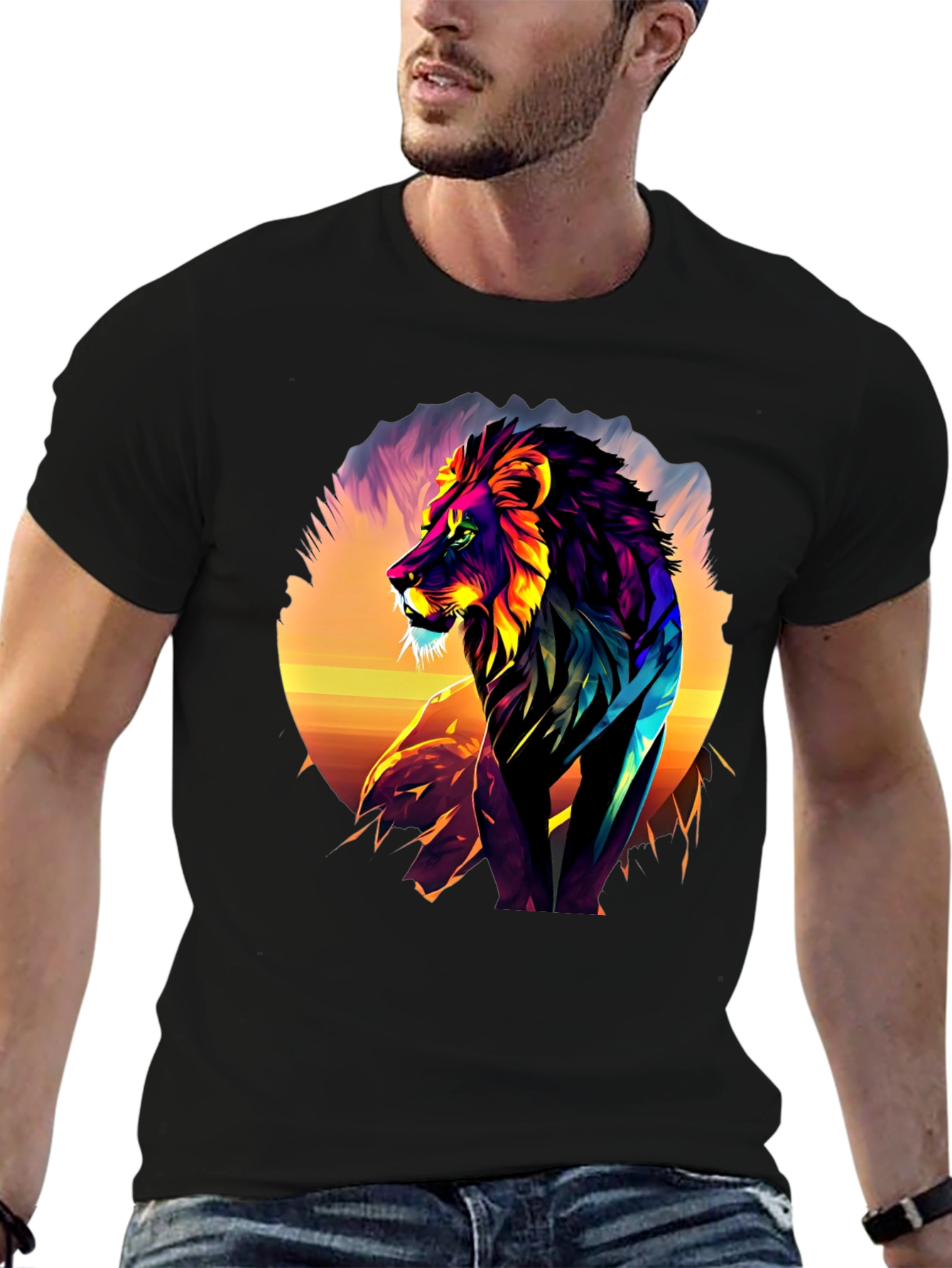 Vibrant Lion Graphic Tee - Bold Animal Print