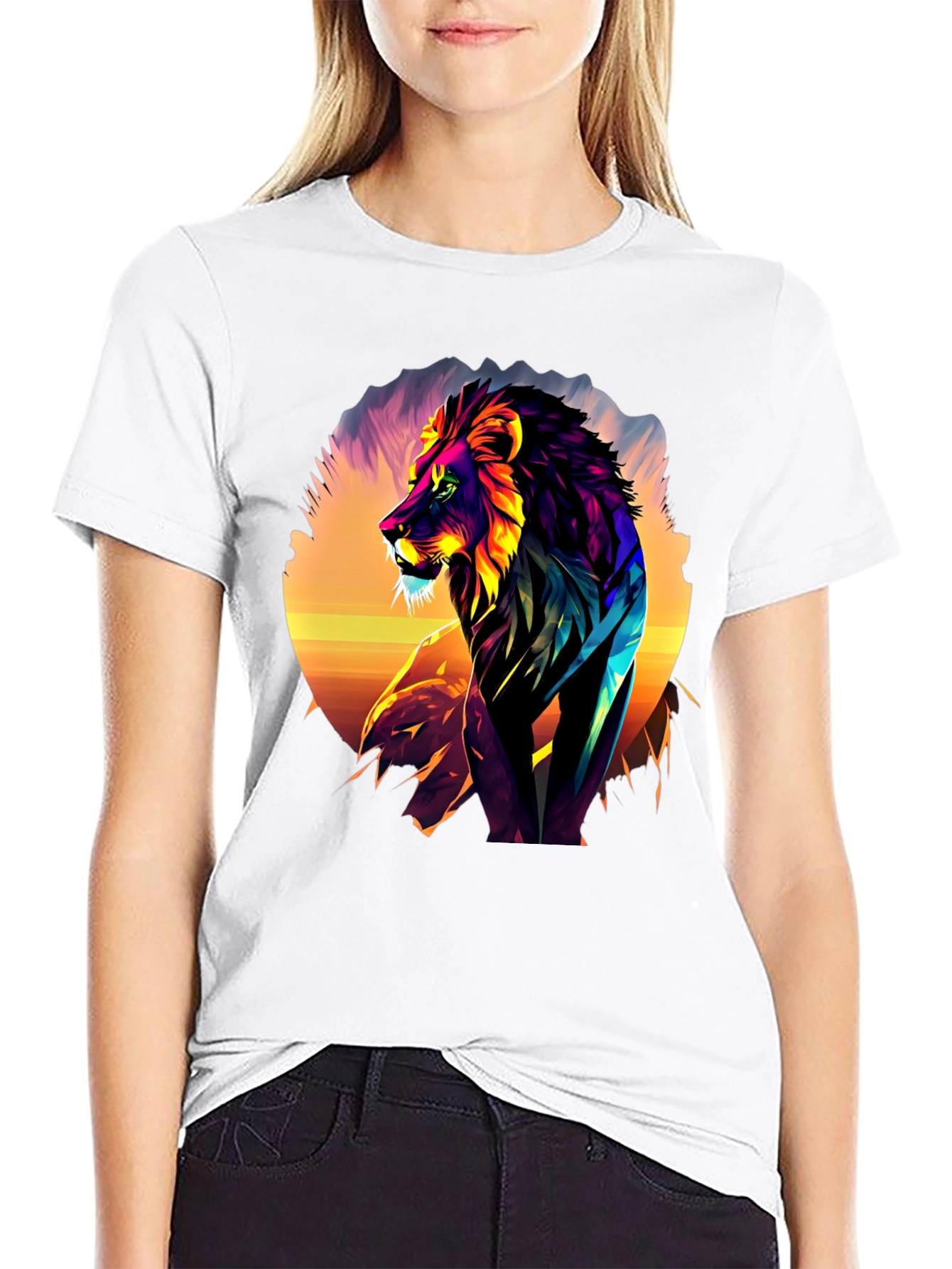 Vibrant Lion Graphic Tee - Bold Animal Print