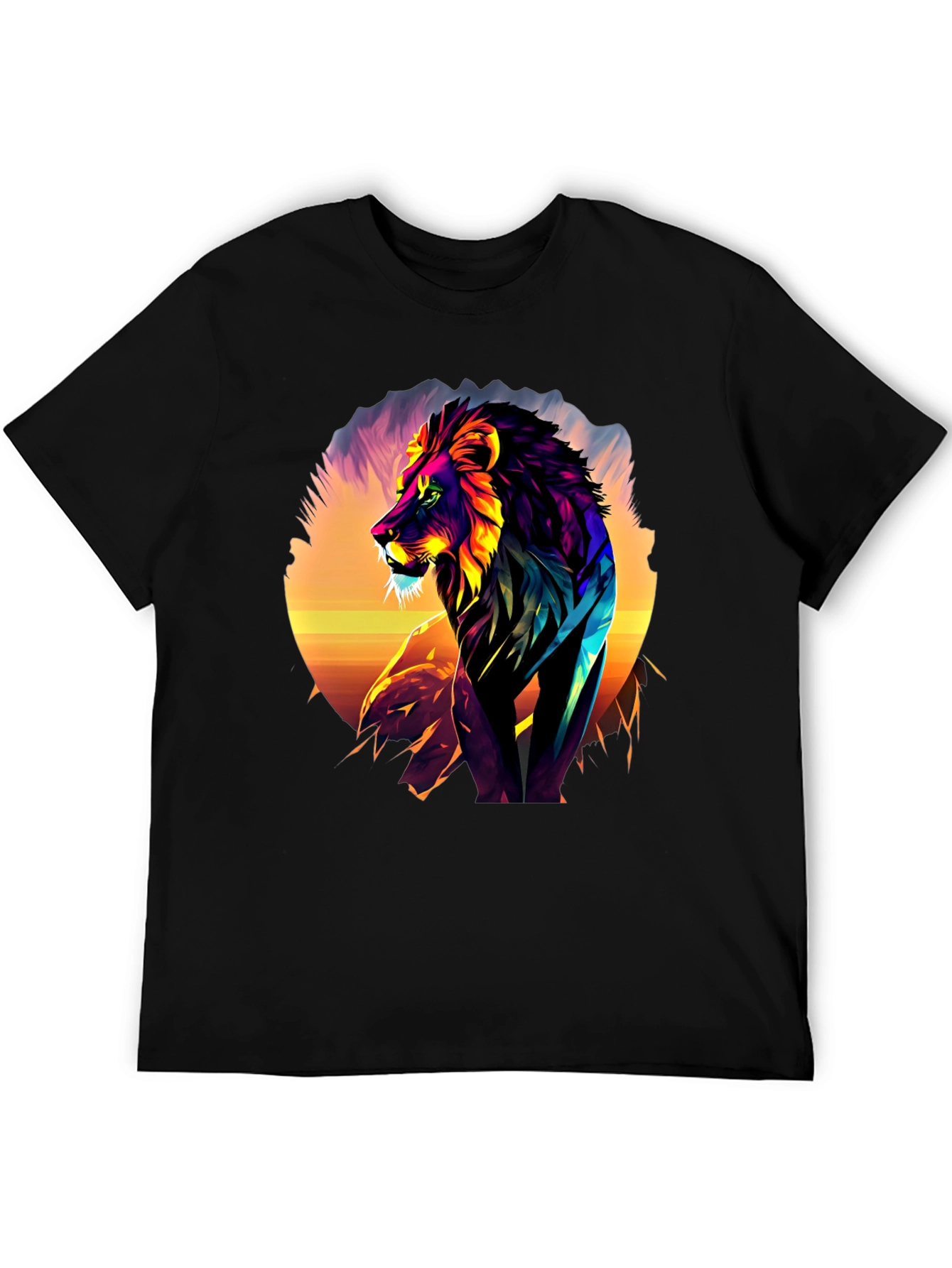 Vibrant Lion Graphic Tee - Bold Animal Print
