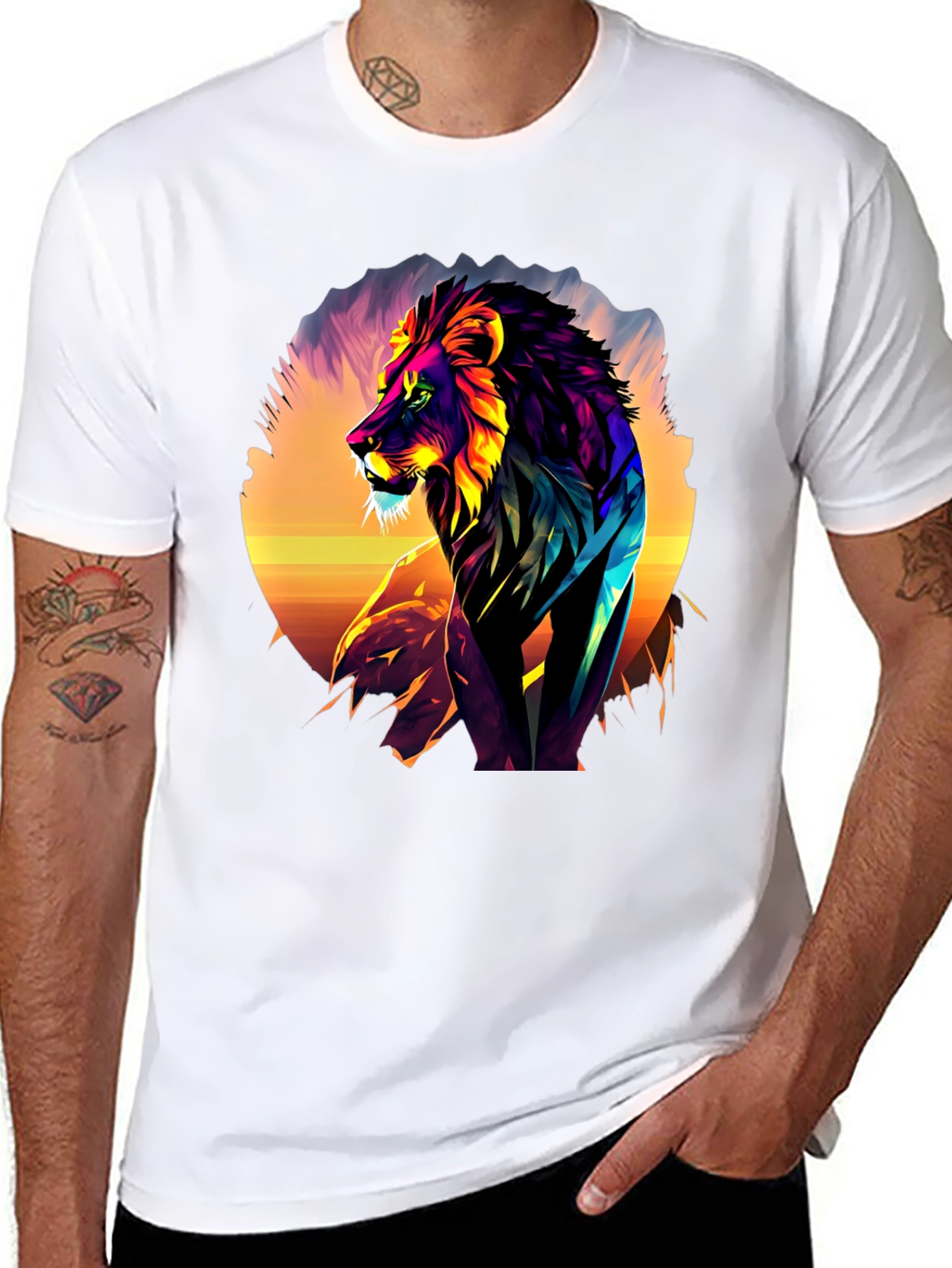 Vibrant Lion Graphic Tee - Bold Animal Print