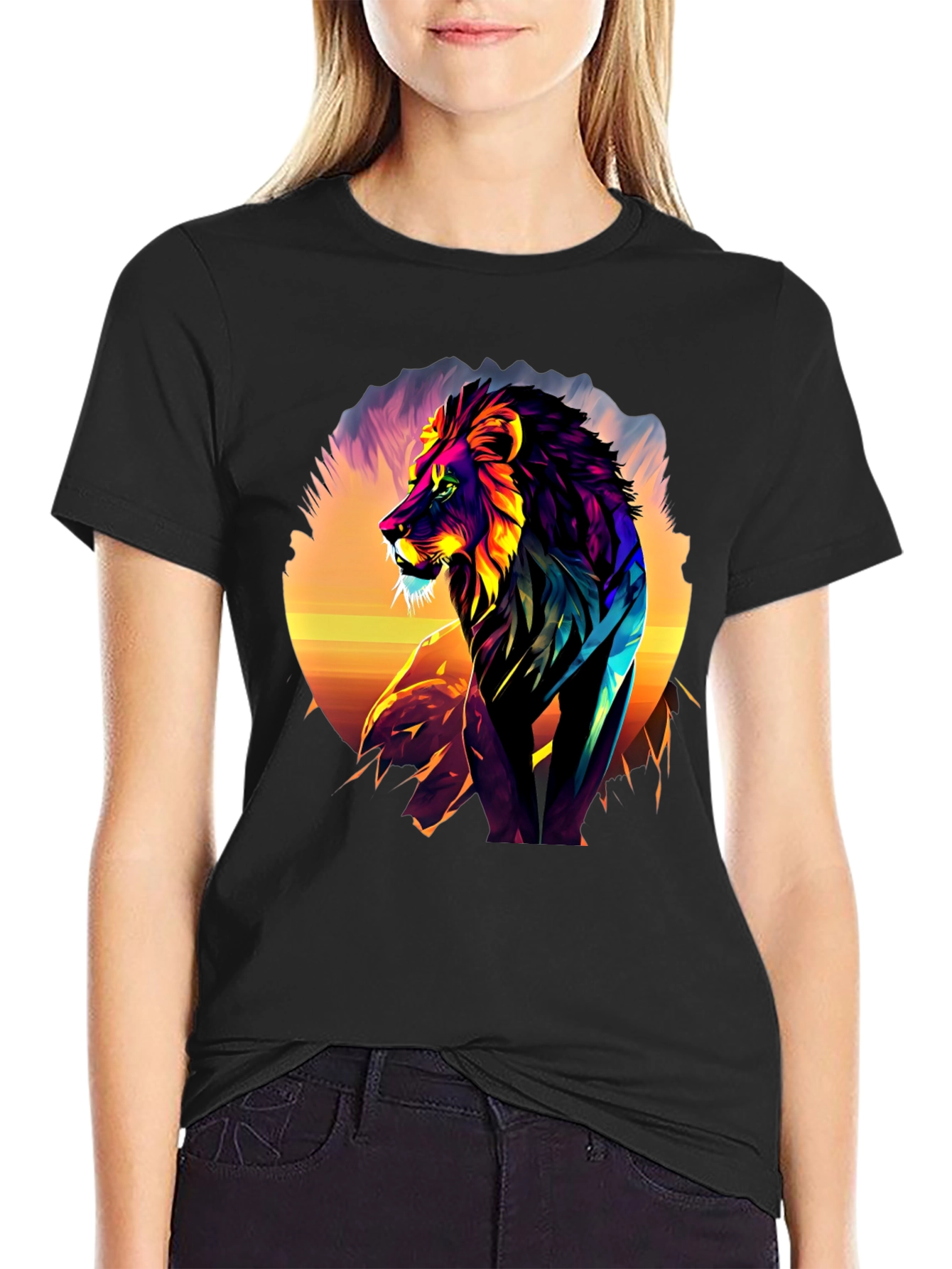 Vibrant Lion Graphic Tee - Bold Animal Print
