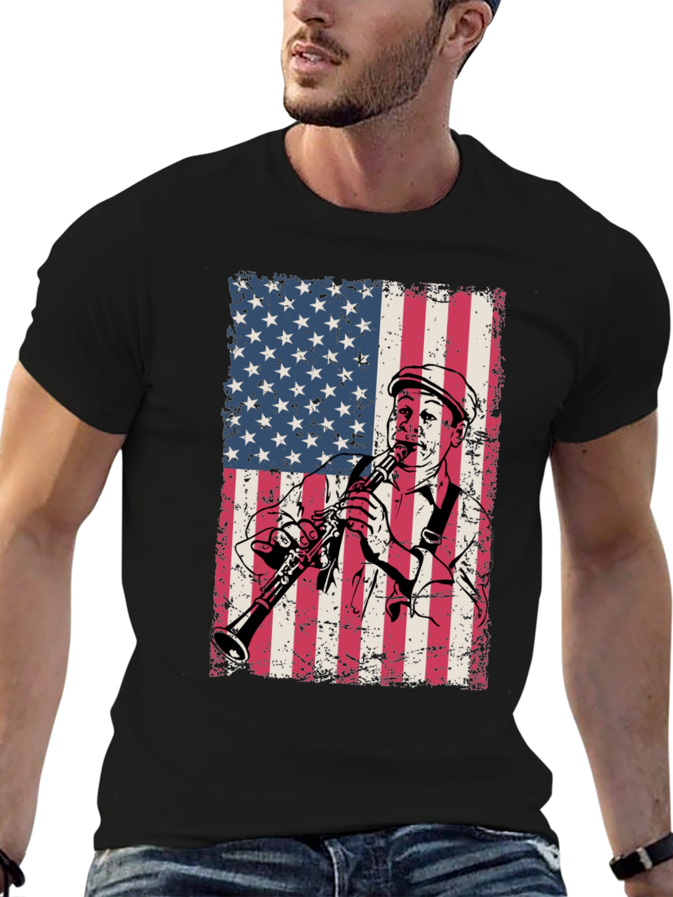 American Flag Clarinetist Graphic T-Shirt