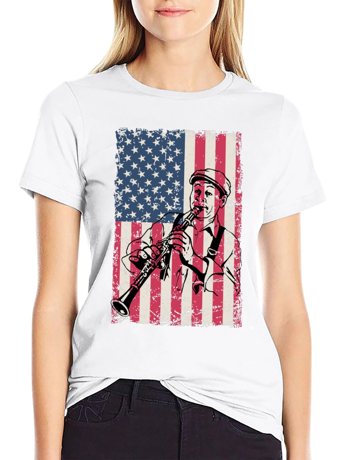 American Flag Clarinetist Graphic T-Shirt