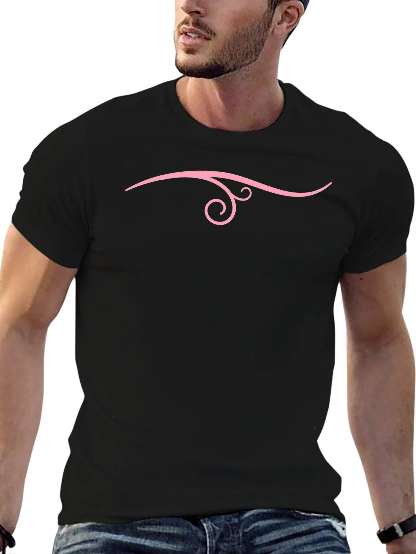 Black T-Shirt with Pink Swirl Design