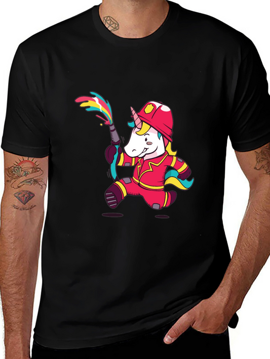 Unicorn Firefighter T-Shirt - Black Crew Neck