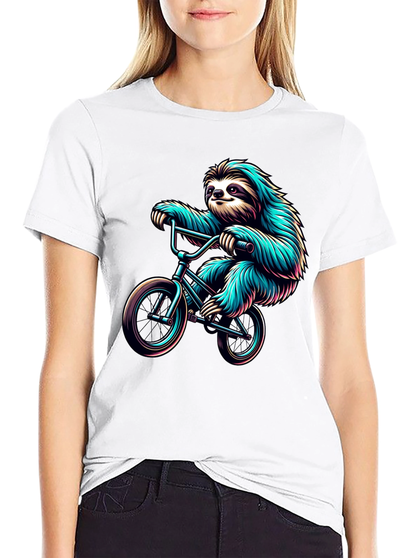 Sloth on Bike Graphic Tee - Cool Black T-Shirt